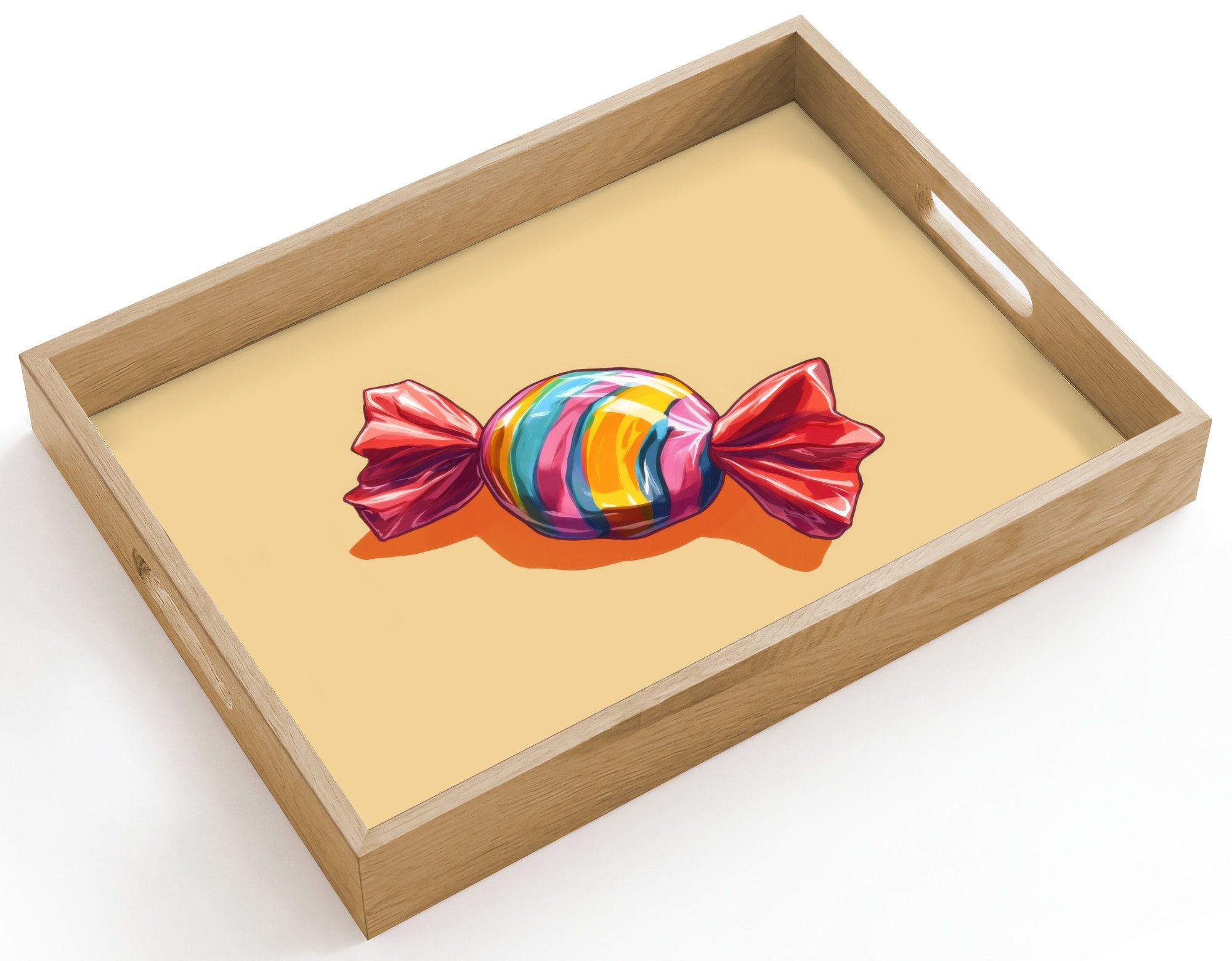 OnlyWow Tablett Rechteckig mit Henkel Gelb - Bonbon - Farbe, Eichenholz, (1-tlg), Siervierplatte, Tray, Frühstücksbrett