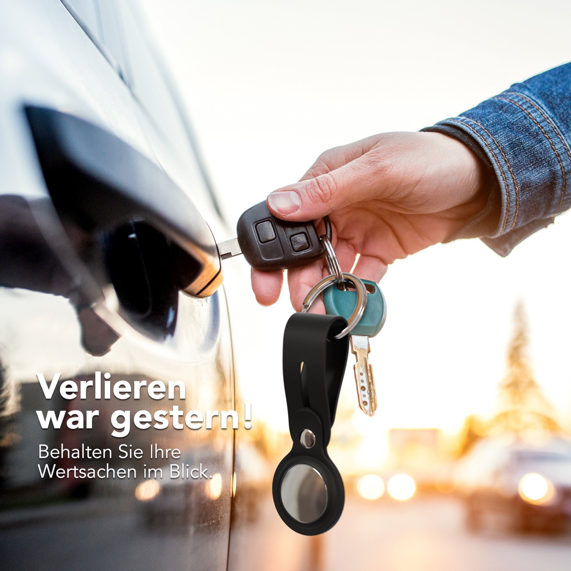EAZY CASE Schlüsselanhänger Anhänger kompatibel mit Apple AirTag, Schutzhülle Airtags Hülle mit Silikon Schlaufe Tracker Case Schwarz