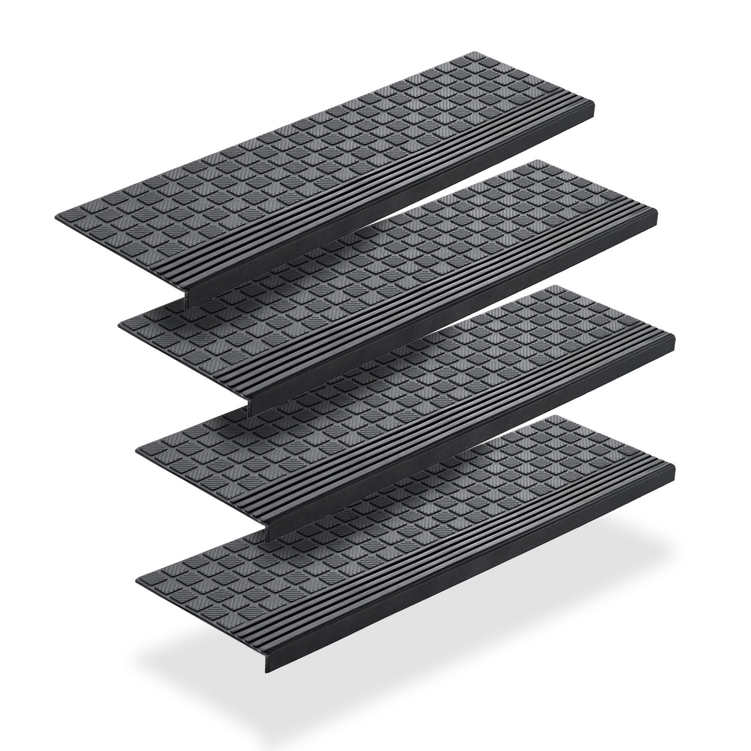 BigDean Stufenmatte 4x Gummi 65x25cm Treppenstufen Außen Antirutschmatten, eckig, Höhe: 30 mm, Rutschfest, Grip-Profil, Selbsklebend, Abriebfest