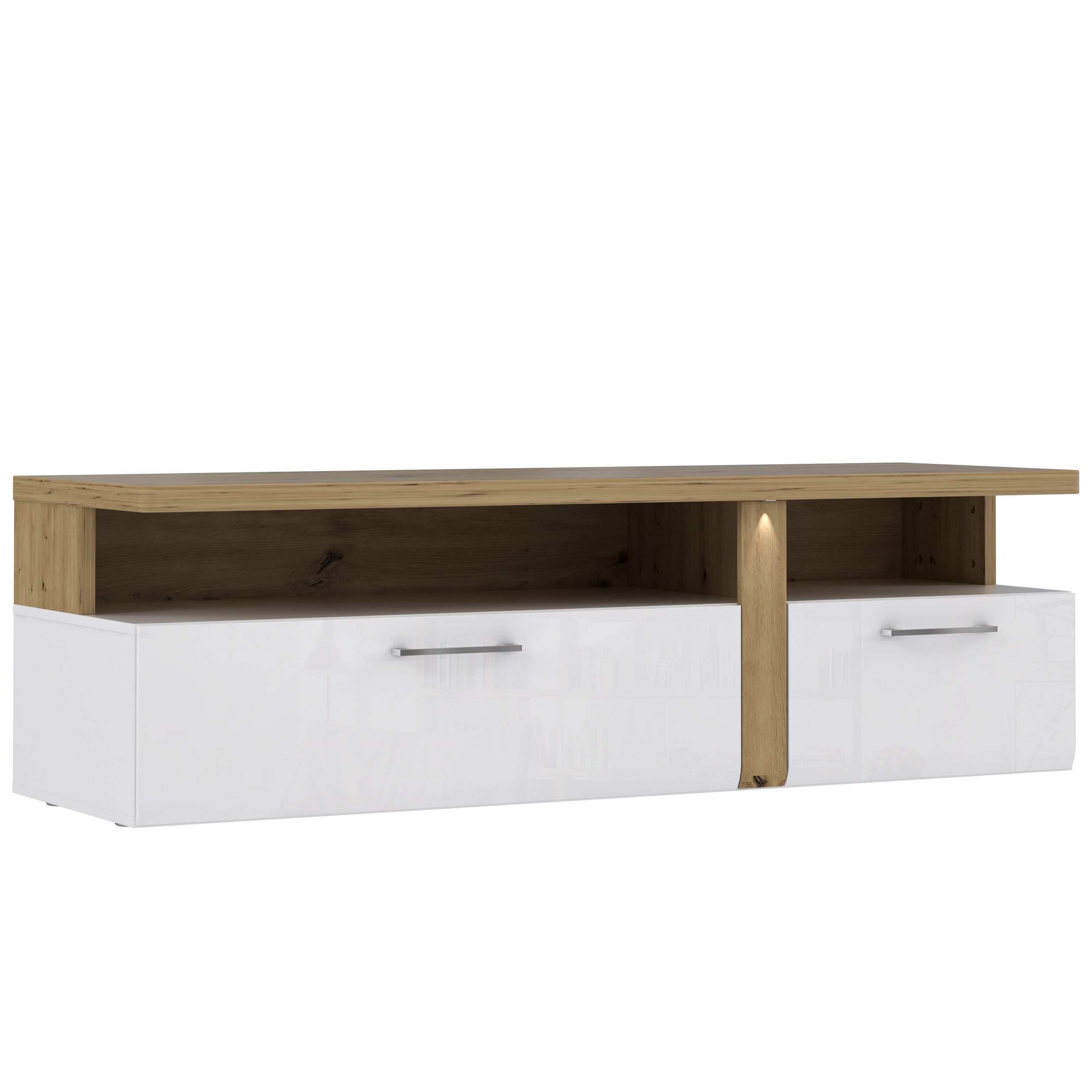 Newroom Lowboard Weiß und Artisan Eiche 163 cm, TV Lowboard Weiß und Artisan Eiche Modern TV Schrank Fernsehtisch