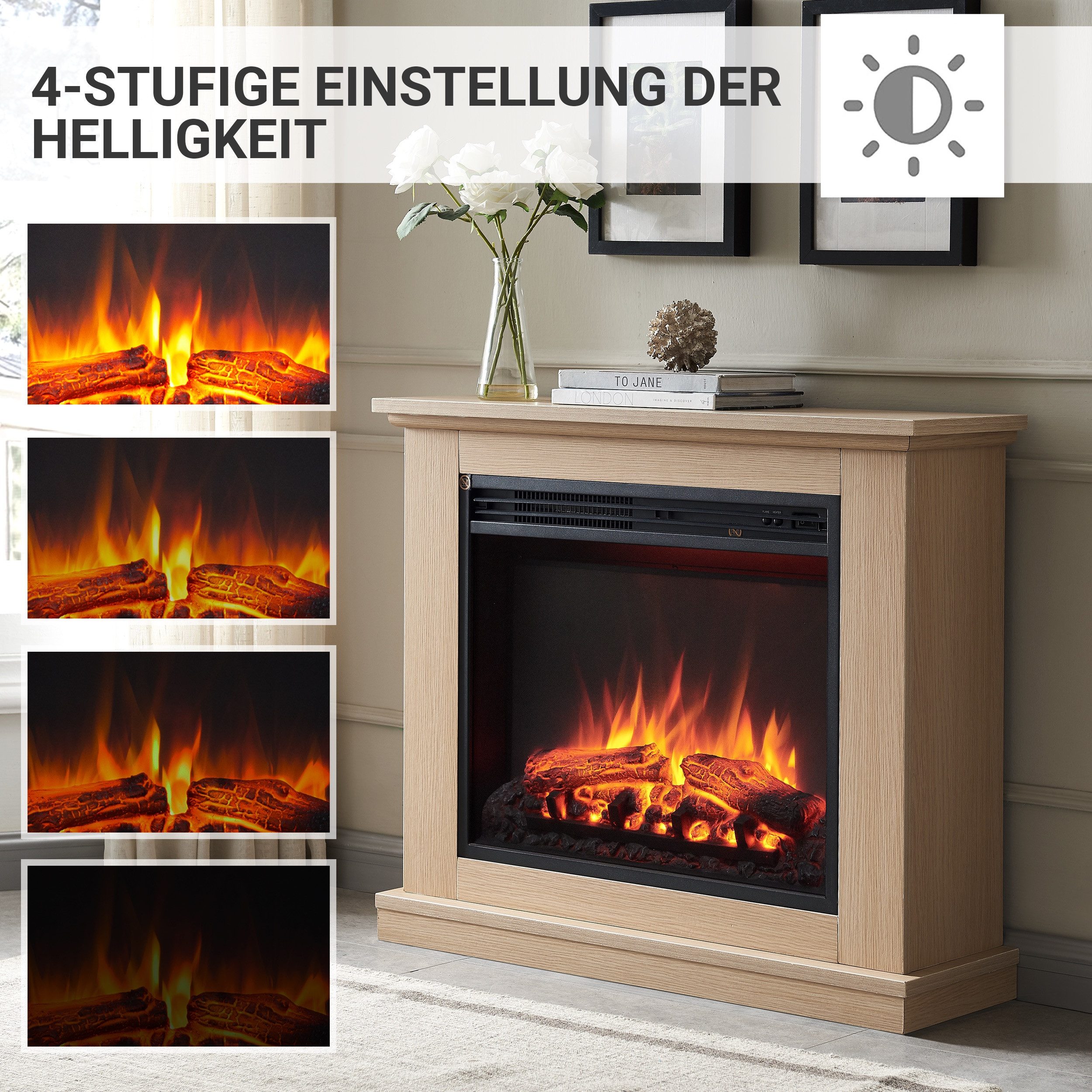 Balderia Elektrokamin Phanos, Standkamin mit 3D Flamme, 2000 W, Thermostat