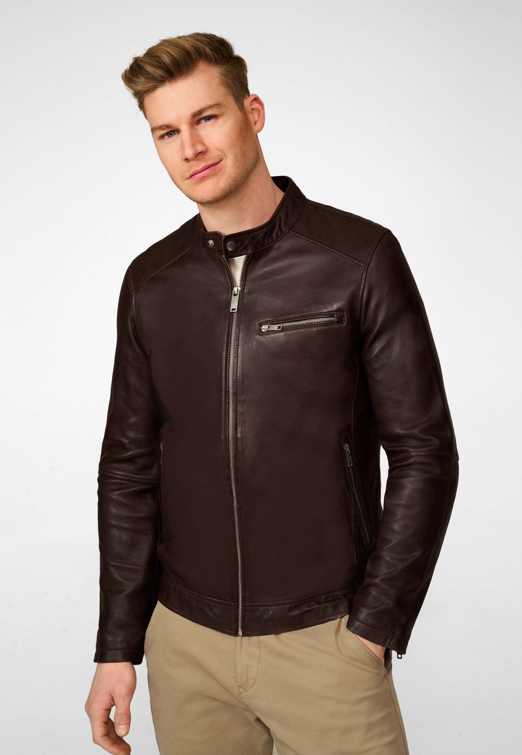 RICANO Lederjacke Andre klassische Lederjacke mit Stehkragen