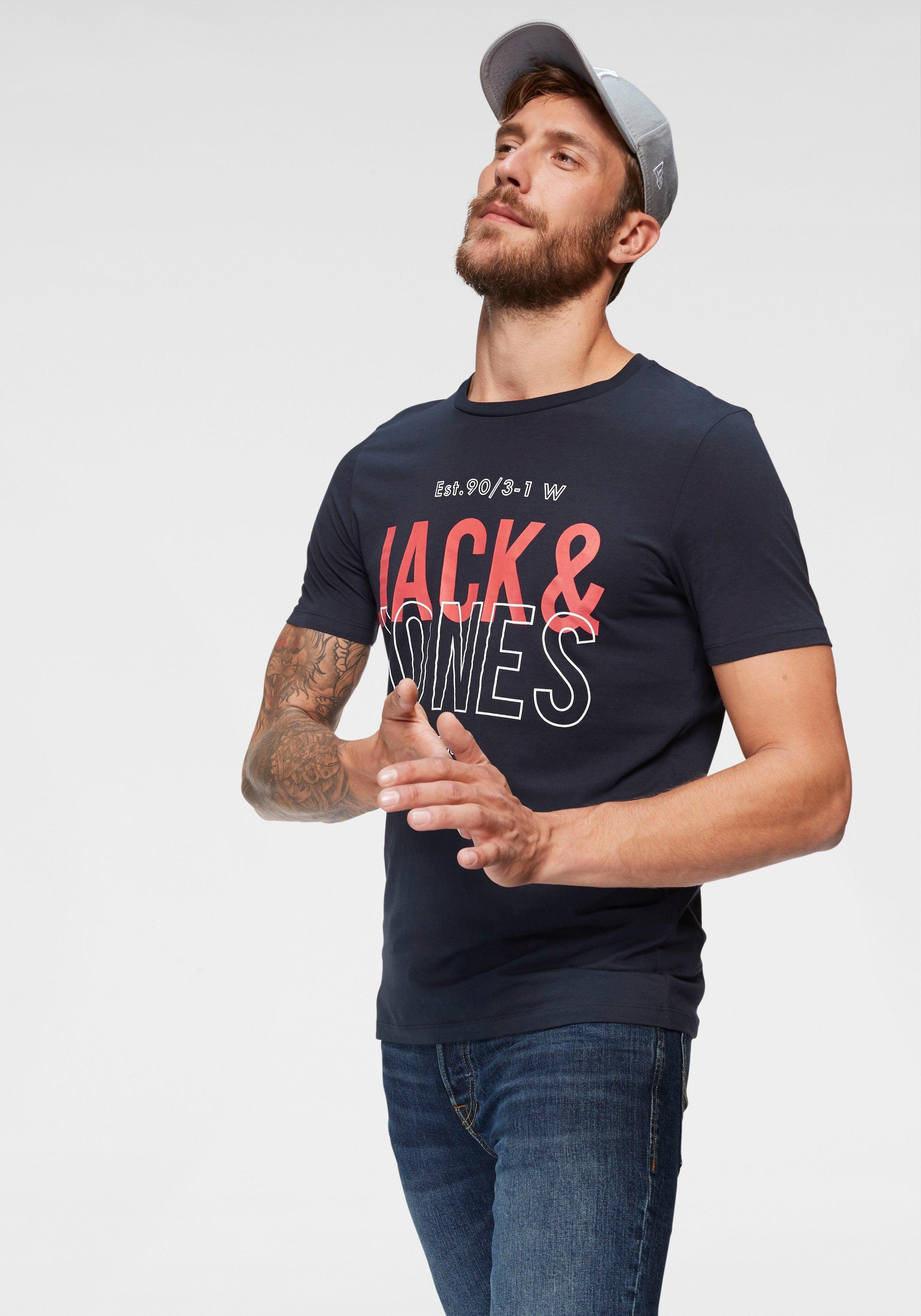 Jack & Jones Herren T-Shirt Print Shirt Regular oder Slim Fit Tee kurzarm Top 