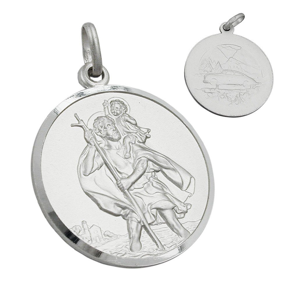 Gallay Kreuzanhänger Anhänger 30mm Medaille Christophorus matt-glänzend  Silber 925, 925 Sterling Silber Silberschmuck für Damen & Herren