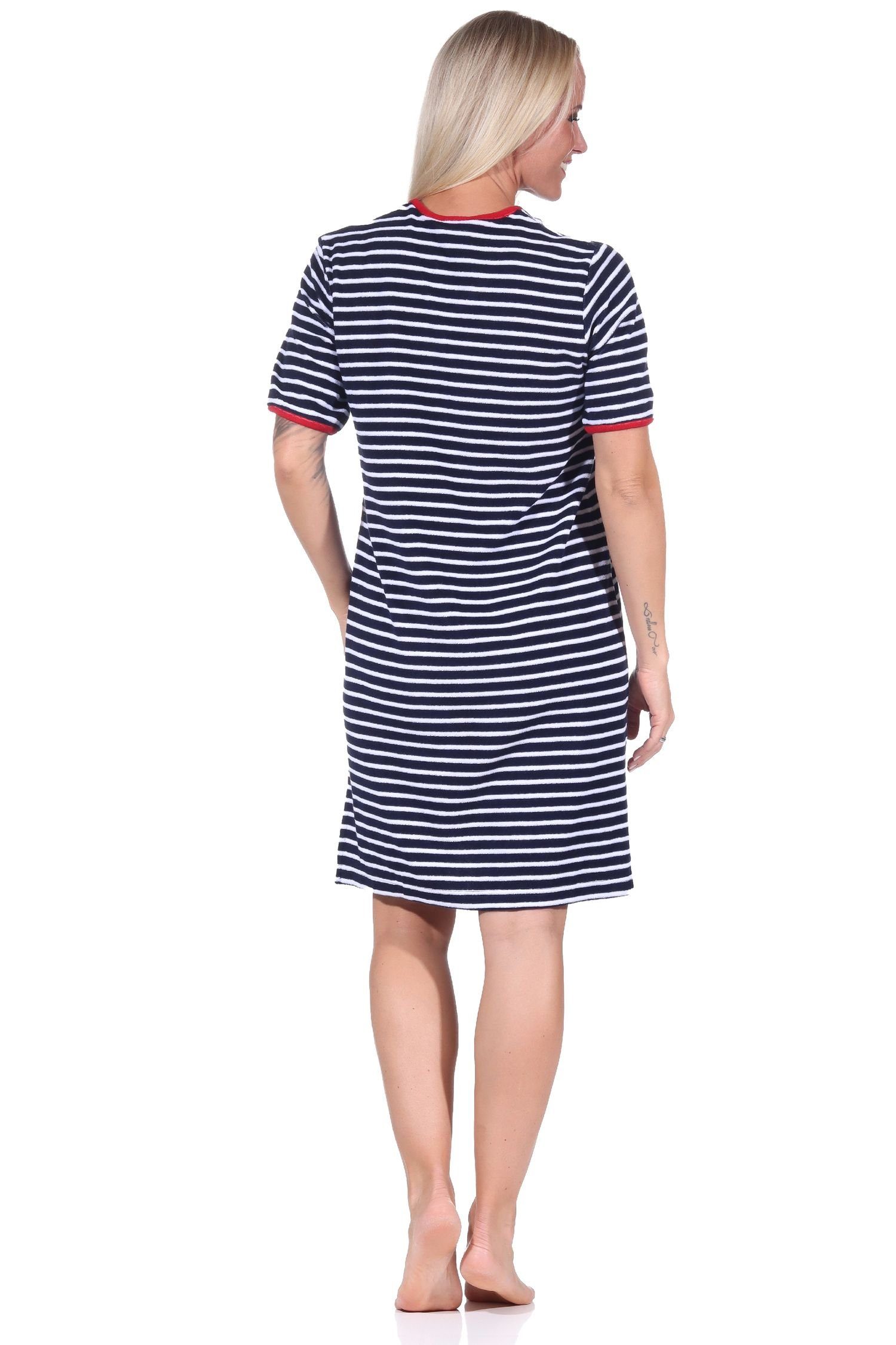 Normann Nachthemd Maritimes kurzarm Frottee Motiv mit Damen Strandkleid Nachthemd Anker marine