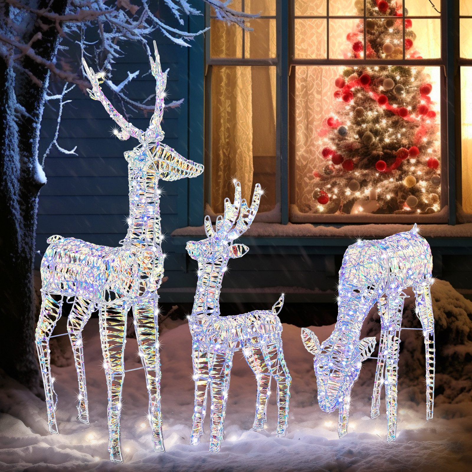 VINGLI LED-Dekofigur Leuchtendes Weihnachtsdeko, 3-teiliges Rentier-Familie günstig online kaufen