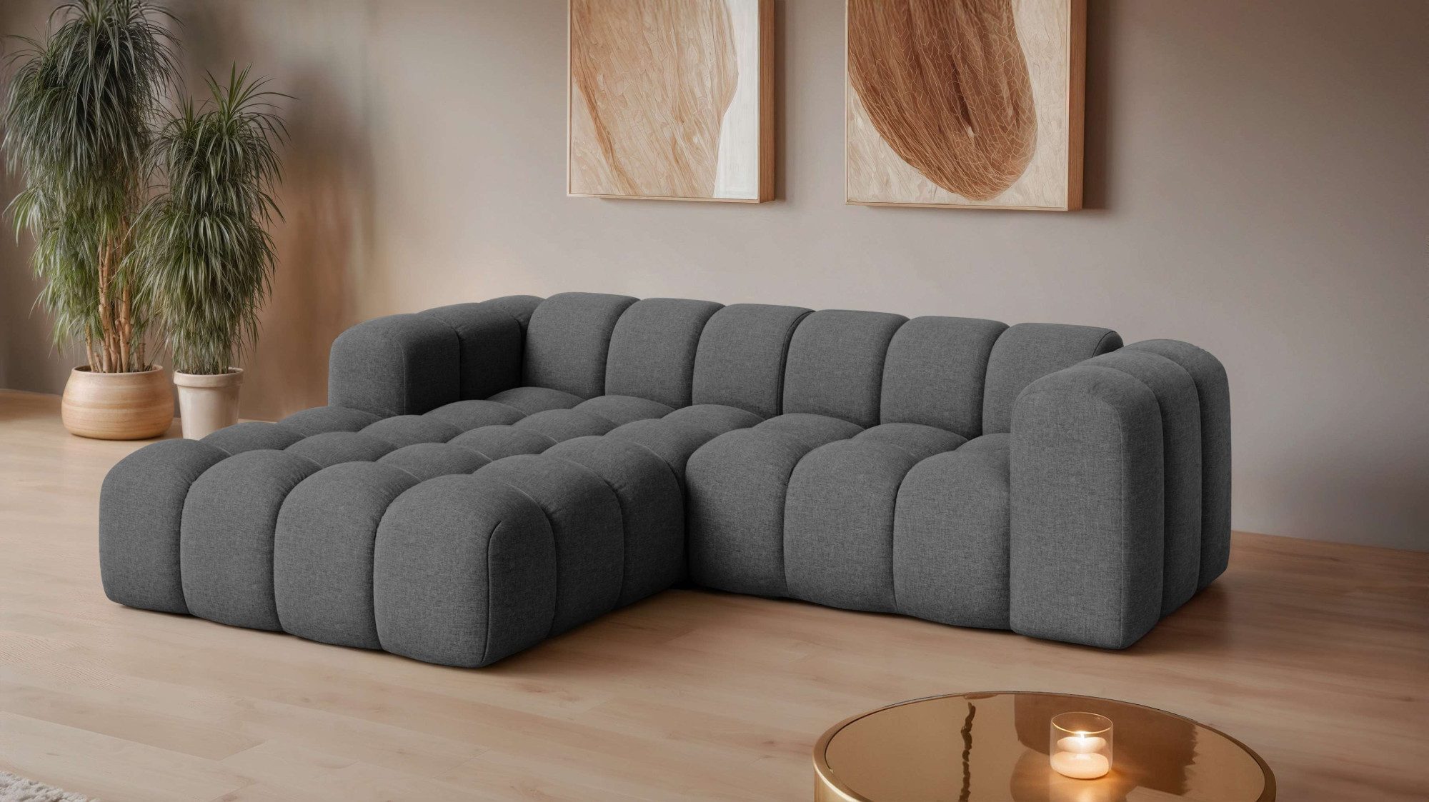 OTTO home Ecksofa KALLIE Design-Sofa mit Wellenunterfederung, Bubble-Optik, 248/186/72cm, moderne Steppung, hoher Sitzkomfort und modernes Design