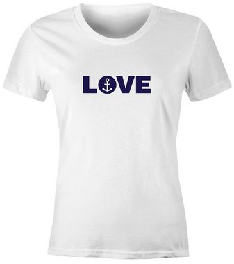 MoonWorks Print-Shirt Damen T-Shirt Aufdruck Love Anker Liebe Statement Botschaft Print maritim Frauen Fun-Shirt Moonworks® mit Print