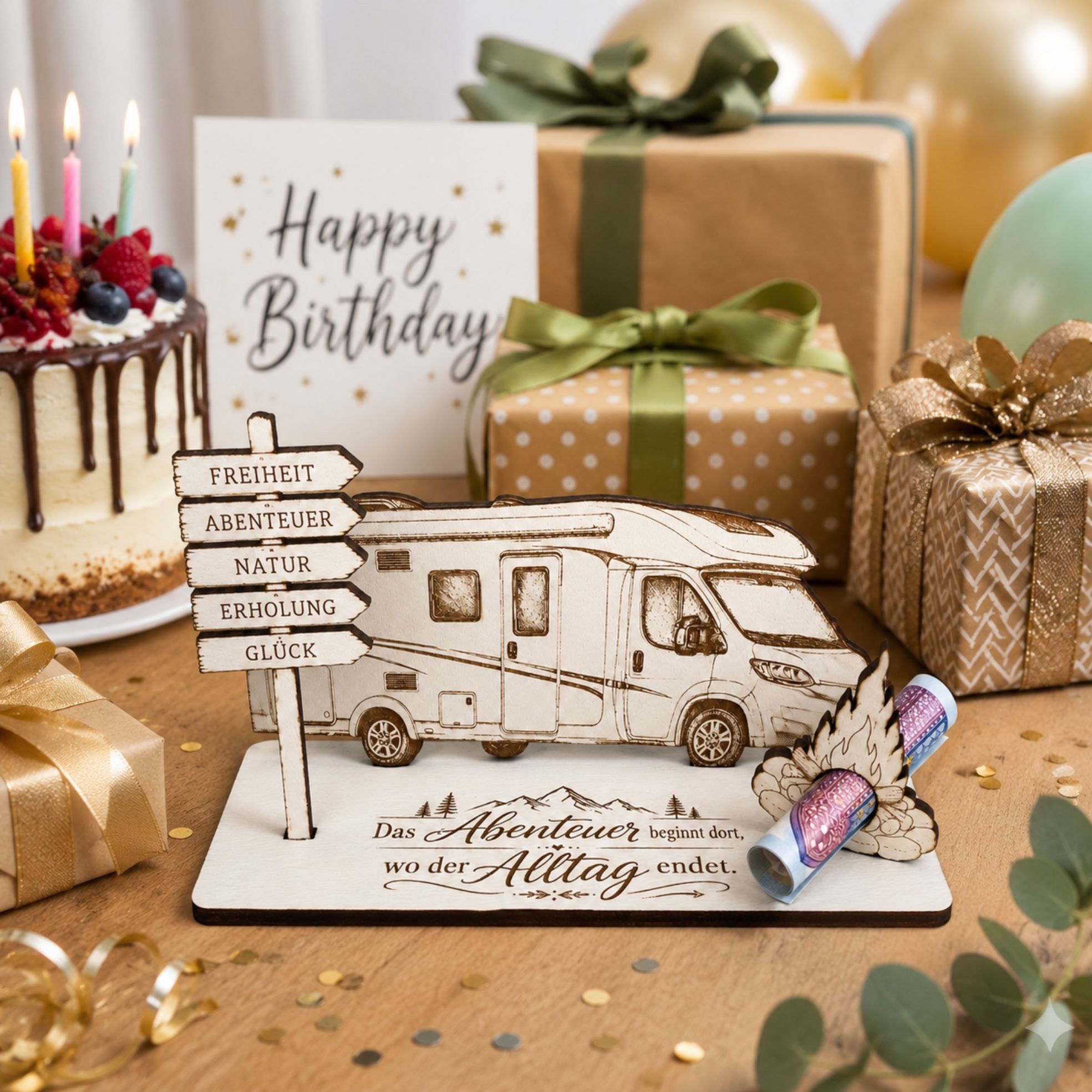 Dekolando Geschenkkarte Geldgeschenk Wohnmobil Reisegutschein mit Wegweiser 15 x 8 cm – Bild 5 von 5