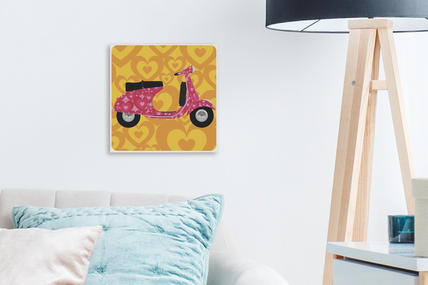 Vespa-Rollers, für eines Schlafzimmer St), Illustration (1 Leinwand OneMillionCanvasses® Wohnzimmer rosa Bilder Leinwandbild