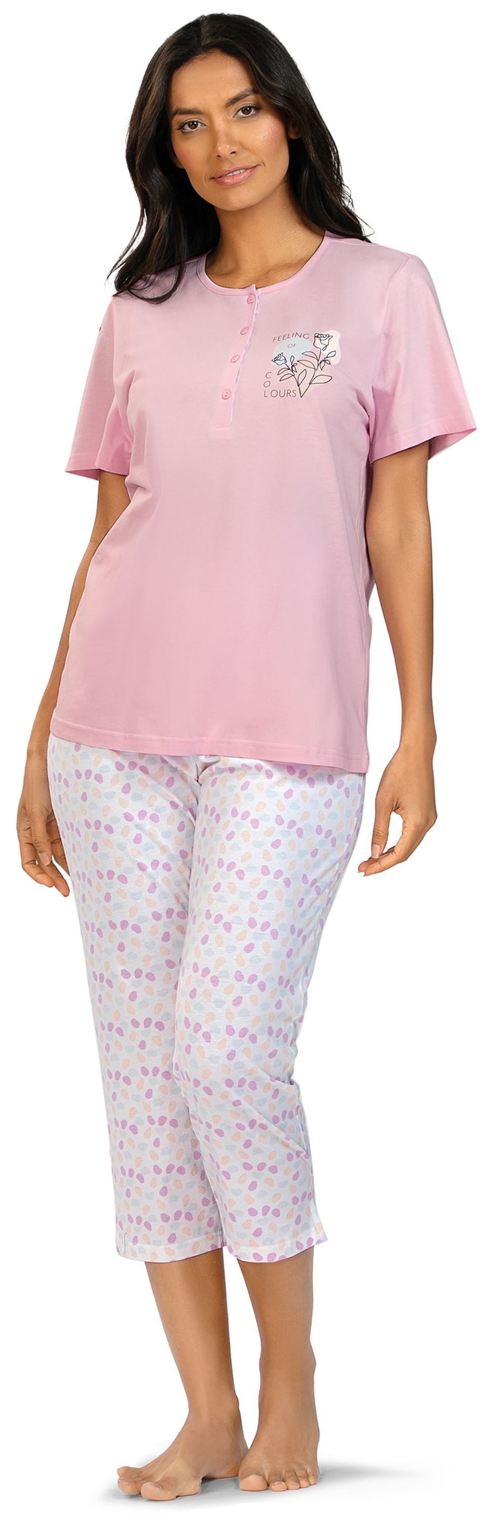 comtessa Schlafanzug Summer Whisper (Set, 2 tlg., 2-teilig) Damen Pyjama 2-teilig 7/8 Hose geknöpft Baumwolle große Größen