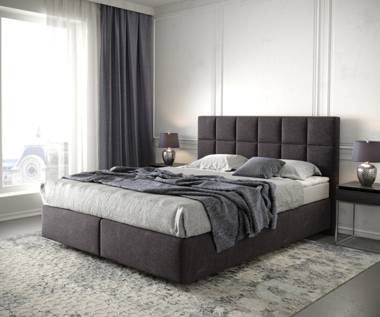 DELIFE Boxspringbett Dream-Fine, Mikrofaser Schwarz 160x200 cm mit Matratze und Topper