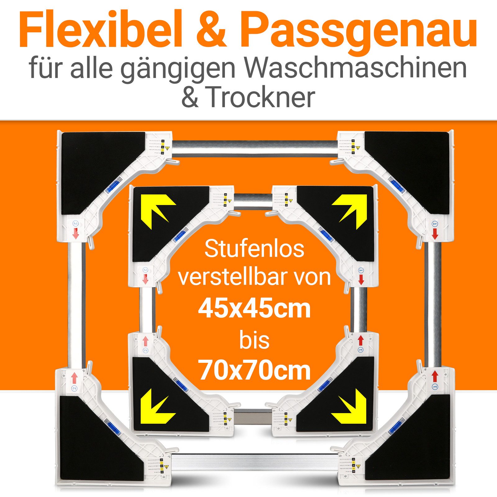 HEIMWERT Waschmaschinenuntergestell Zwischenbaurahmen für Waschmaschine Trockner, STABIL FIXIERT – RUHIG, SICHER & OHNE KLAPPERN - bis 500 kg Tragkraft
