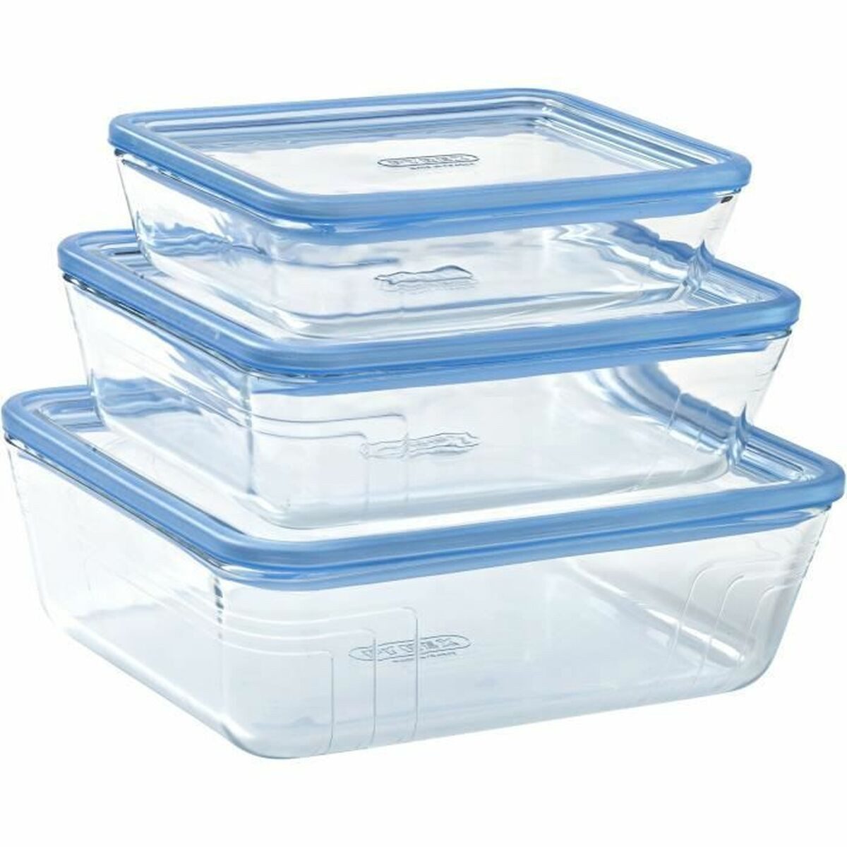 PYREX Frischhaltedose Pyrex Zero Plastic Glas-Frischhaltedosen Set 3-tlg (0,8 l/1,5 l/2,6 l), (Set, 3er-Set, rechteckig, ineinander stapelbar), Plastikfrei, nachhaltiges Glasdesign, mit Glasdeckel
