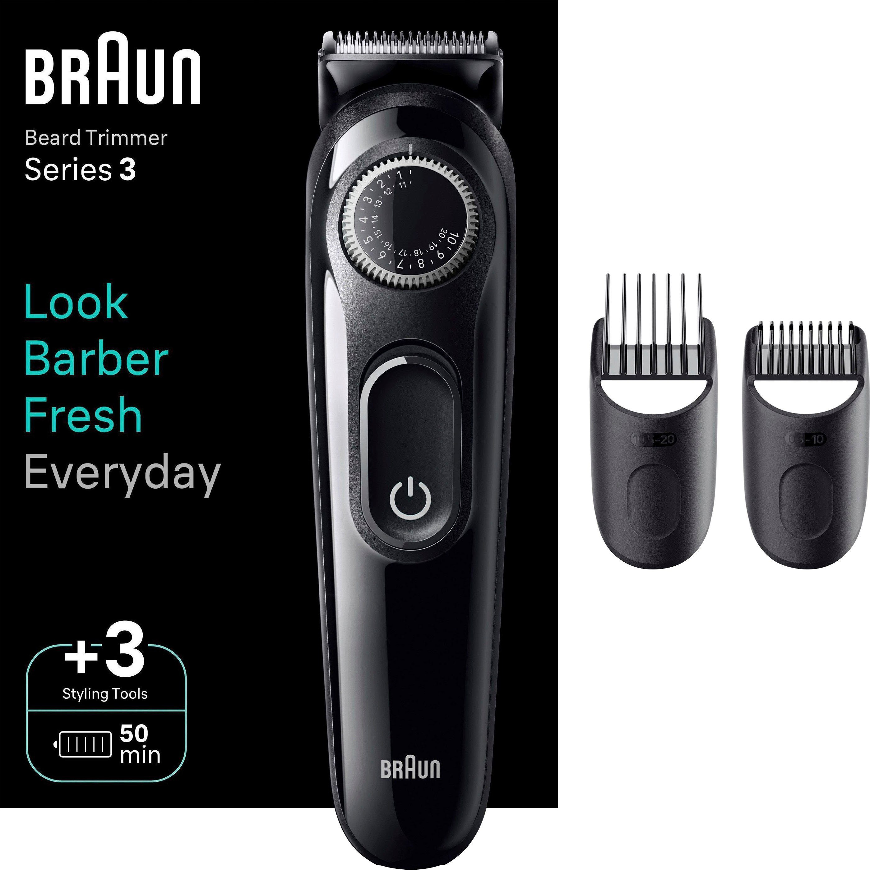 Braun Bartschneider Akku Barttrimmer Series 3 BT3410 Haarschneidemaschine Haarschneider, 40 Einstellungen, Wiederaufladbar, Herren Trimmer