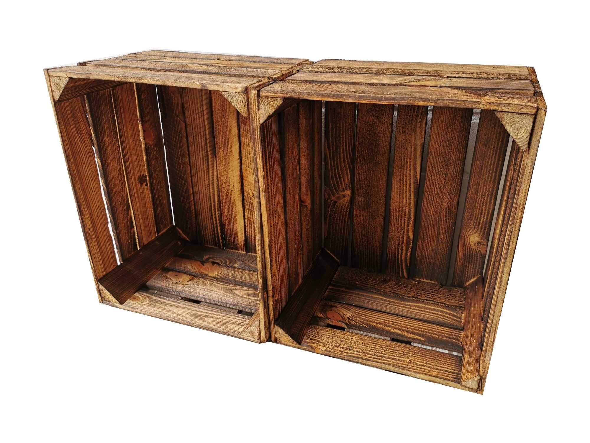 Teramico Holzkiste Holzkisten 2er Set Vintage Geflammt 50 x 40 x 30cm, Vintage Obstkiste