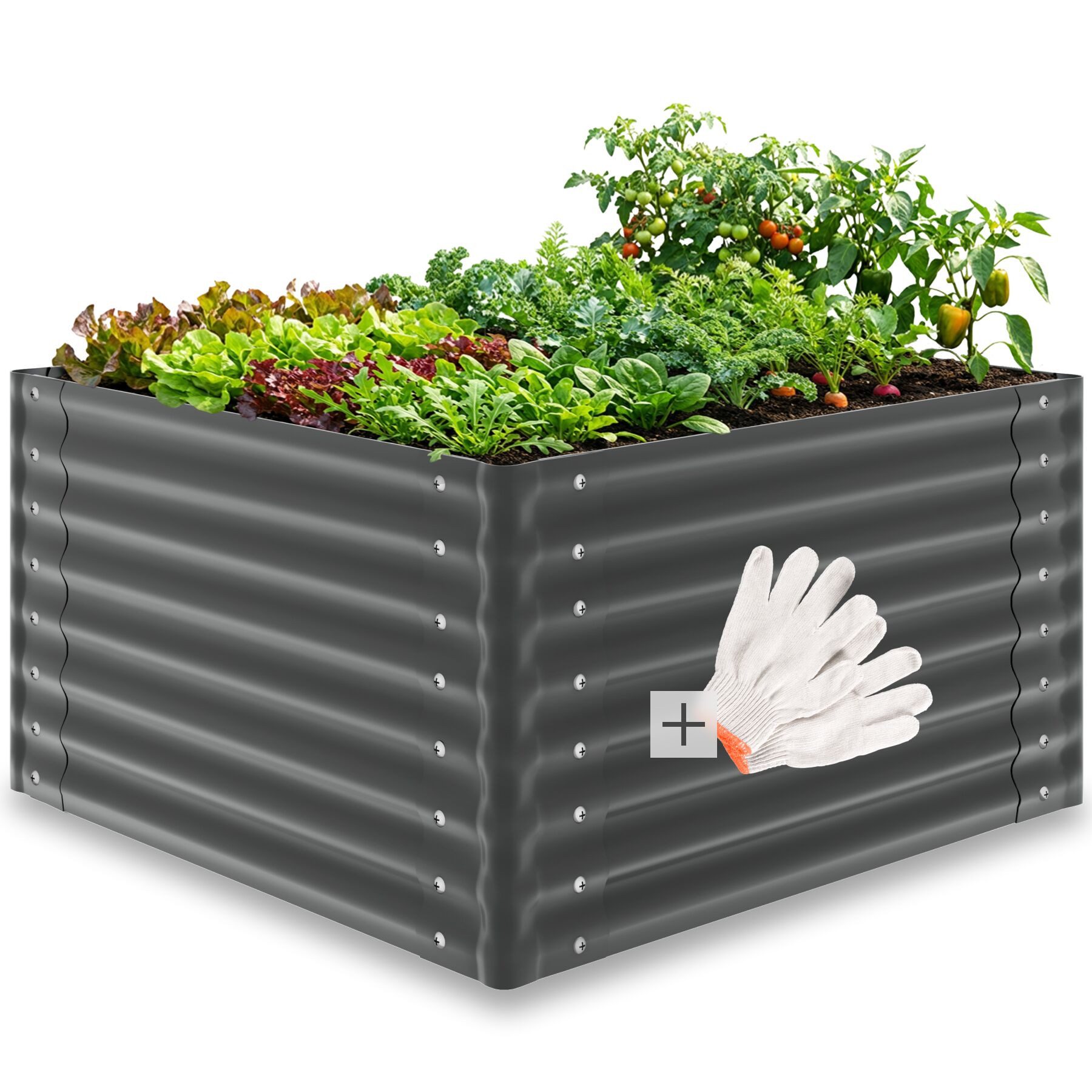 tectake Hochbeet Pflanzbeet 100 x 100 x 62 cm aus verzinktem Stahl, abgerundete (Gartenbeet Blomma, in Anthrazit), Inkl. Handschuhe, 600 l Fassungsvermögen, witterungsbeständig