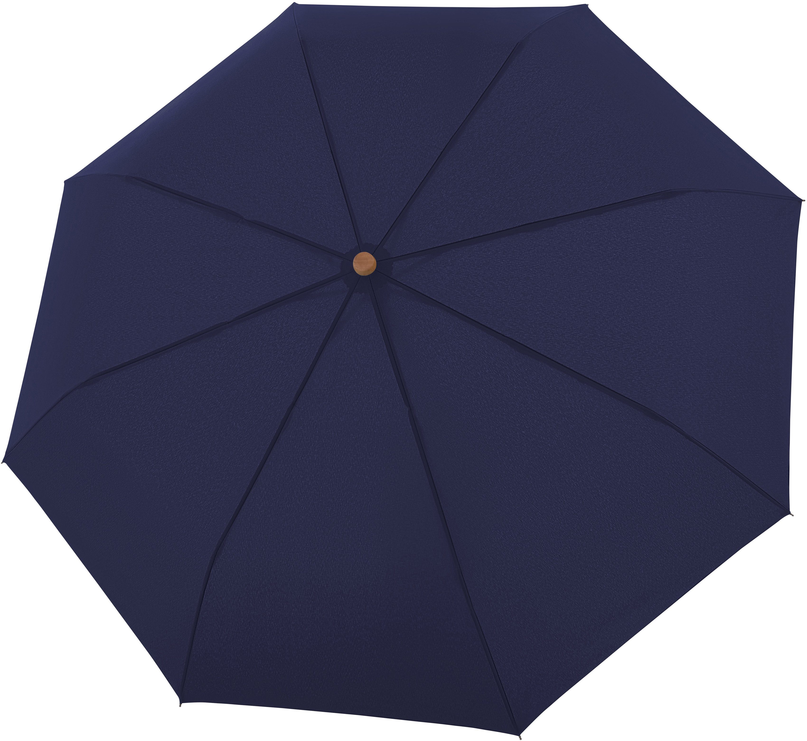 doppler® Taschenregenschirm nature Mini, deep blue, aus recyceltem Material mit Griff aus FSC®- schützt Wald - weltweit