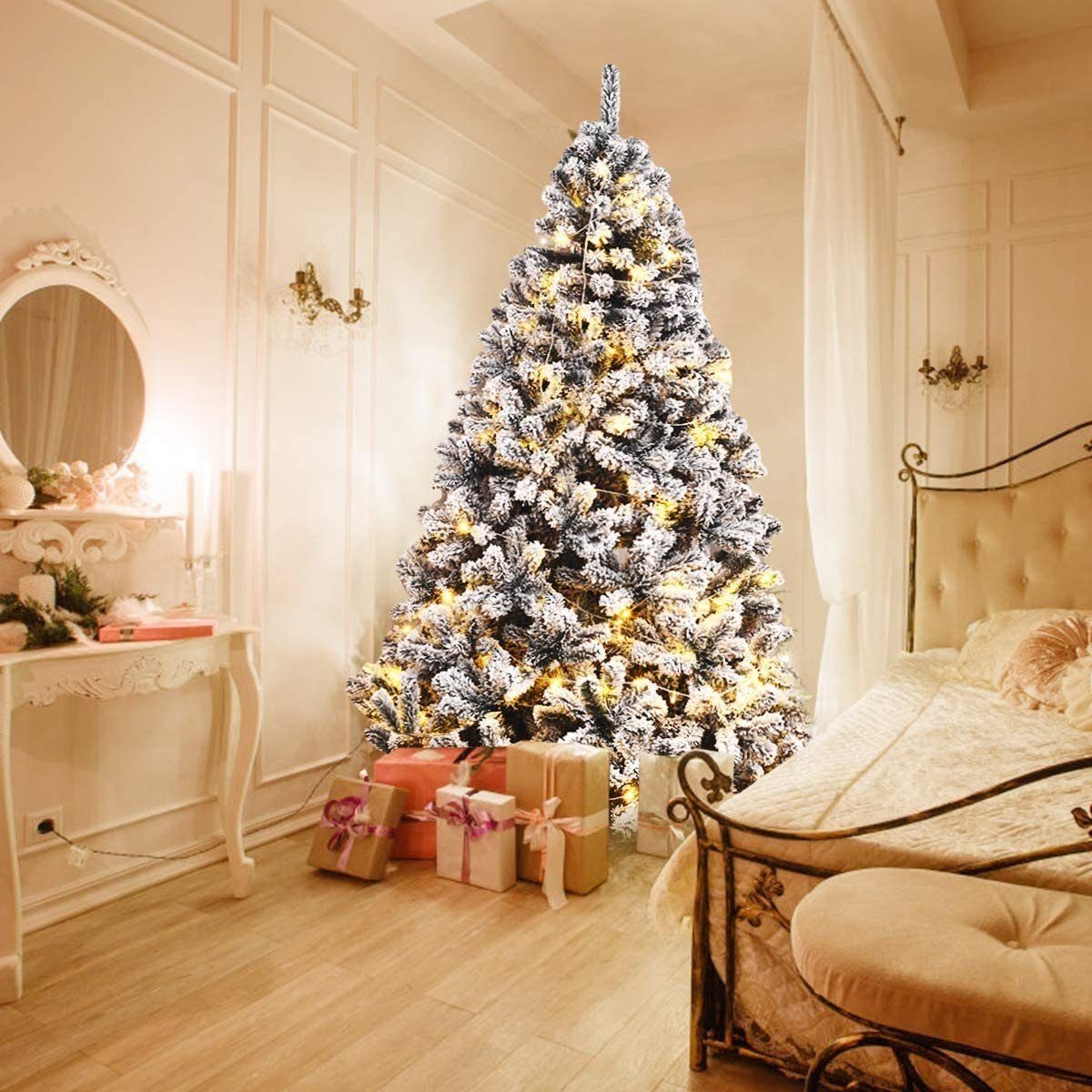 Weihnachtsbaum 100% Sinaopus 1100 Schneebaum Tannenbaum, PVC BW02 mit Spitzen, 180 Künstlicher mit cm Metallständer Christbaum,