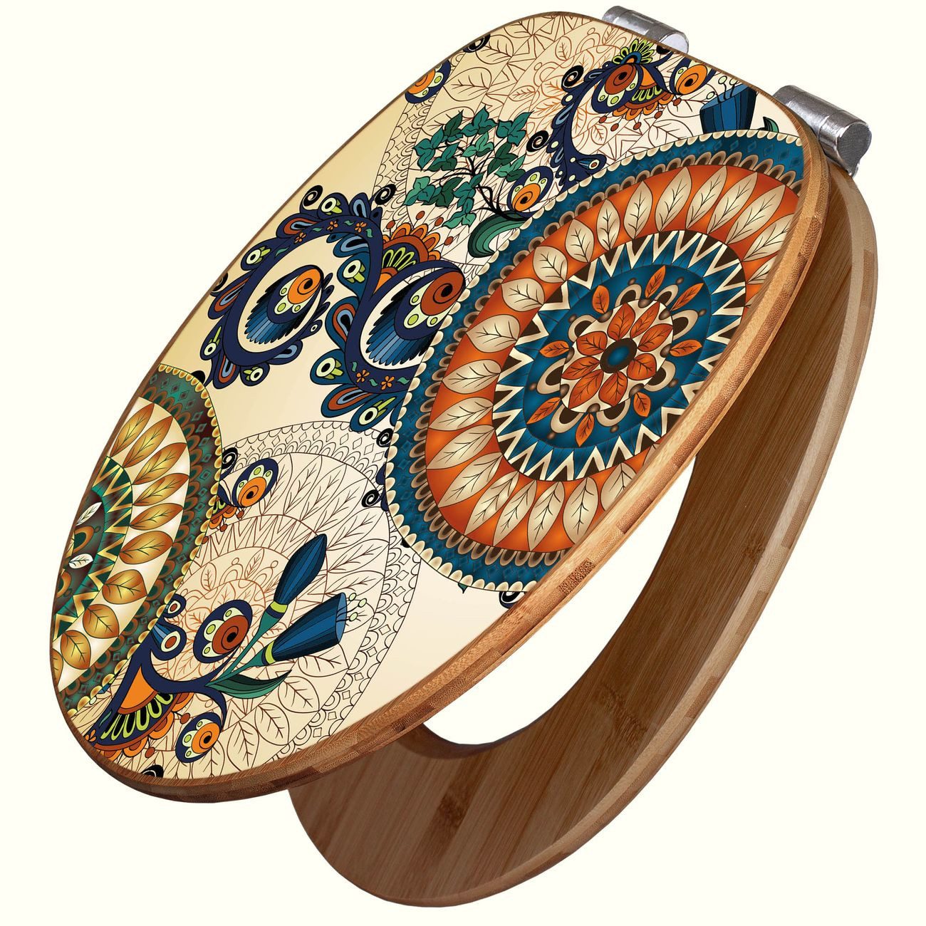 banjado WC-Sitz aus Bambus mit Absenkautomatik Motiv Modernes Mandala (umweltfreundliches Material, integrierte Absenkautomatik), 45,8 x 37,5 x 5 cm