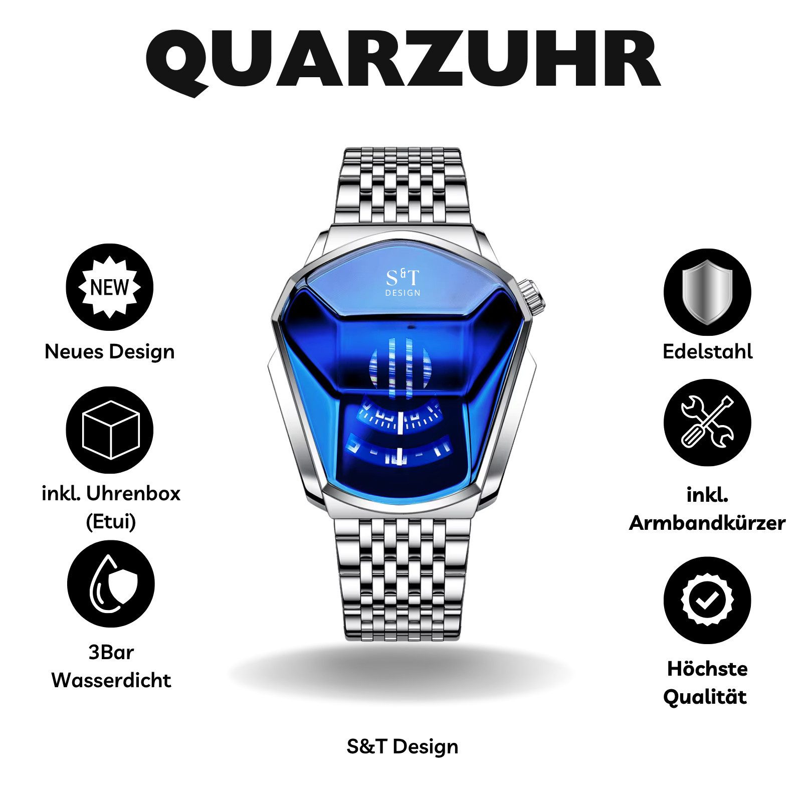 S&T Design Quarzuhr Herren Uhr Edelstahl Armbanduhr Herrenuhr, (Geschenkebo günstig online kaufen