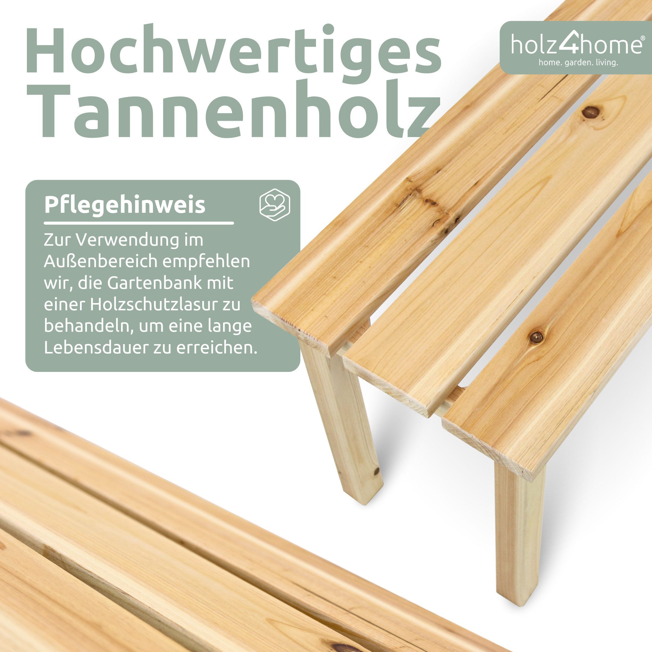 holz4home® Gartenbank Kleine Sitzbank aus Holz I Ohne Lehne, Einfache Montage