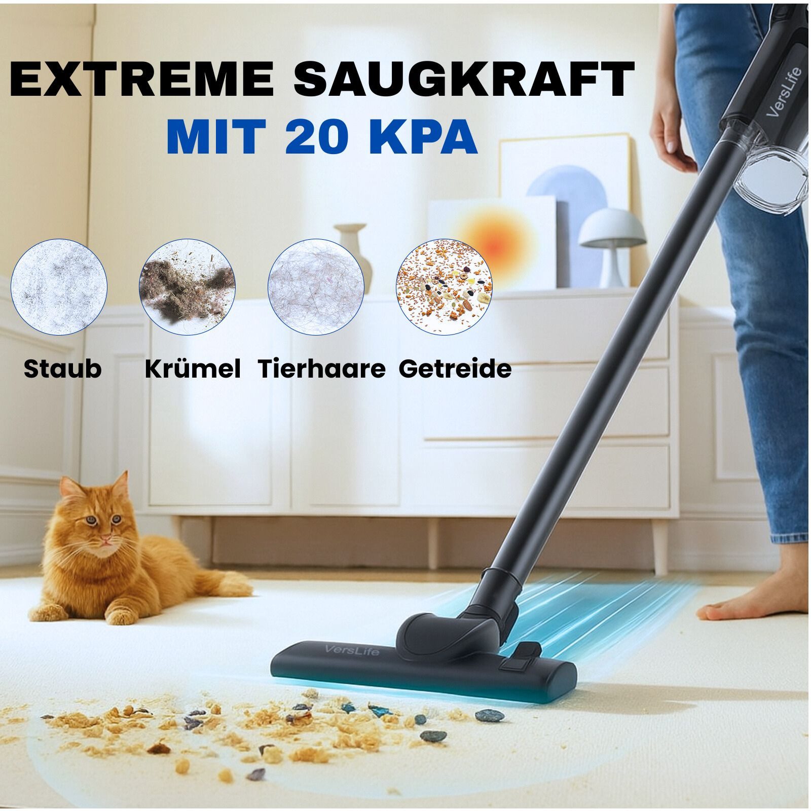 Allyson Handstaubsauger Staubsauger mit Kabel, 400W/60kPa Handstaubsauger mit 7m Kabellänge, 400,00 W, beutellos HEPA Filter, langes Kabel, hohe Saugleistung, Staubbehältervolumen 800ml