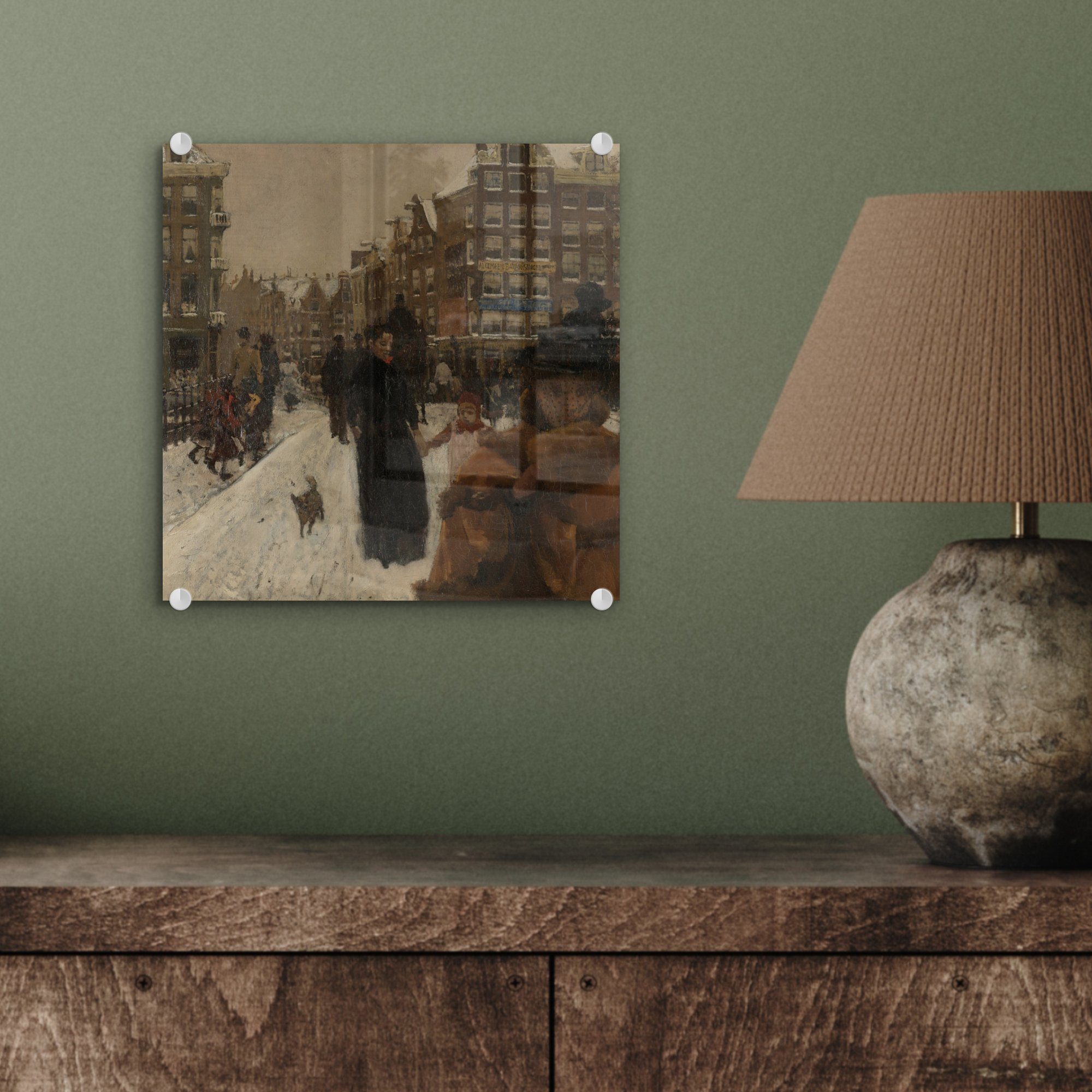 Amsterdam Paleisstraat Bilder Acrylglasbild auf St), Foto - MuchoWow Die in der - Wanddekoration Glasbilder - Glas in auf Wandbild Singelbrücke George Hendrik, Glas (1 -
