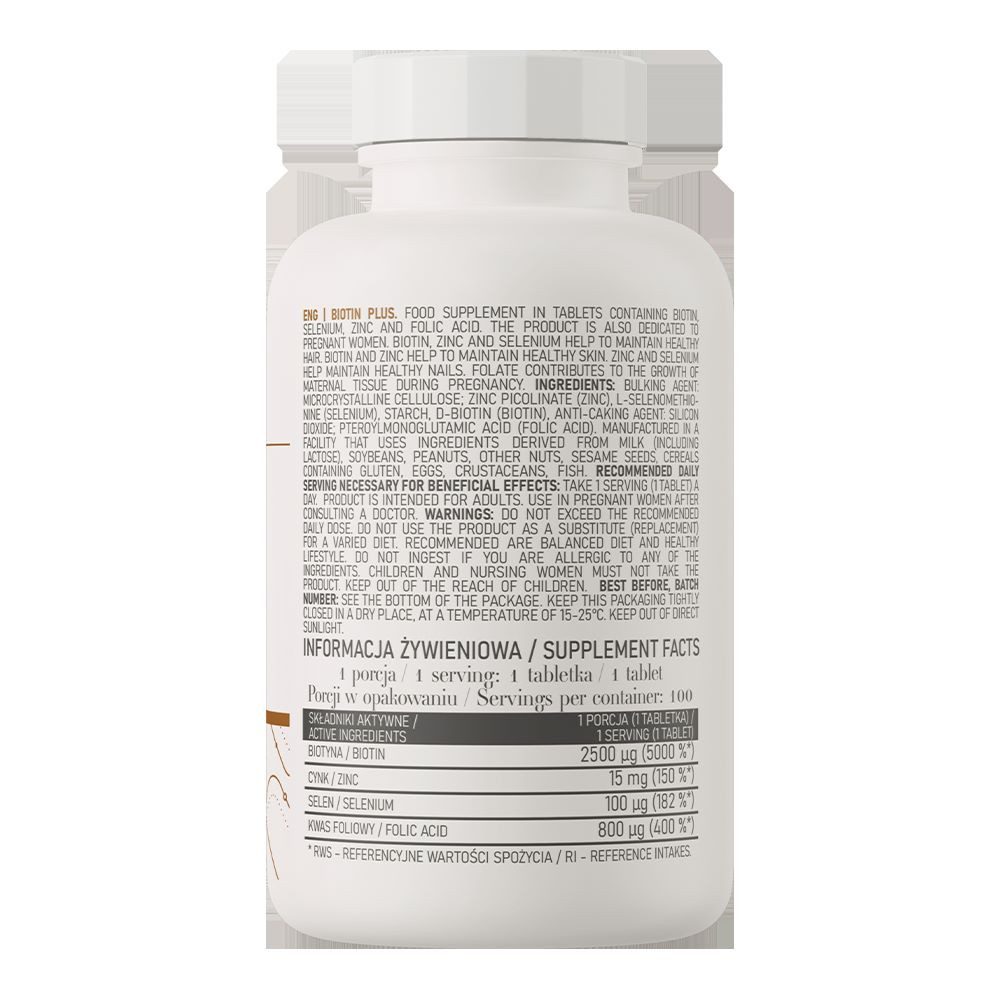 OstroVit OstroVit Biotin + Selen + Zink + Folsäure 100 Tabletten Kapseln, 19 g, Biotin, angereichert mit Zink, Selen und Folsäure