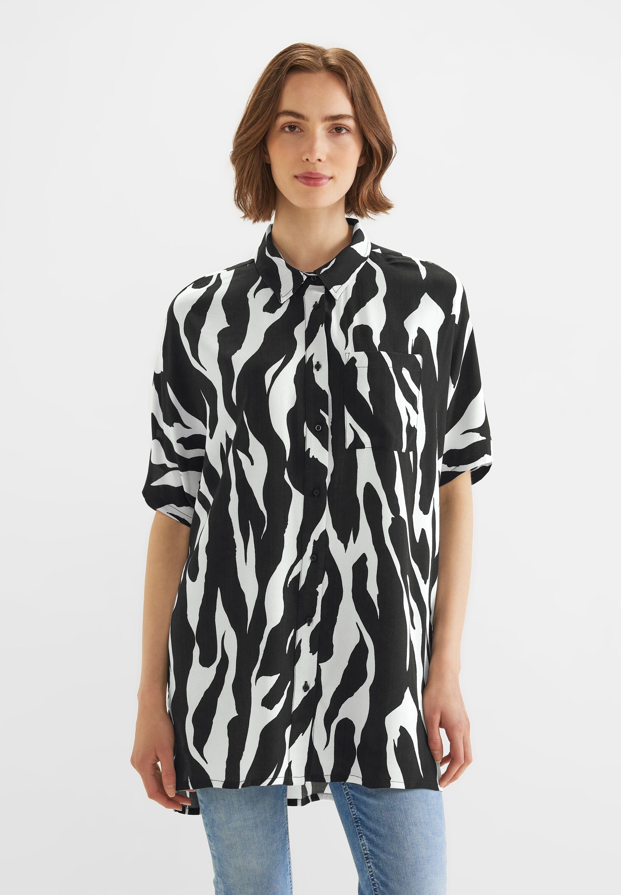 Klassische Bluse Street One Zebraprint Longbluse in Black