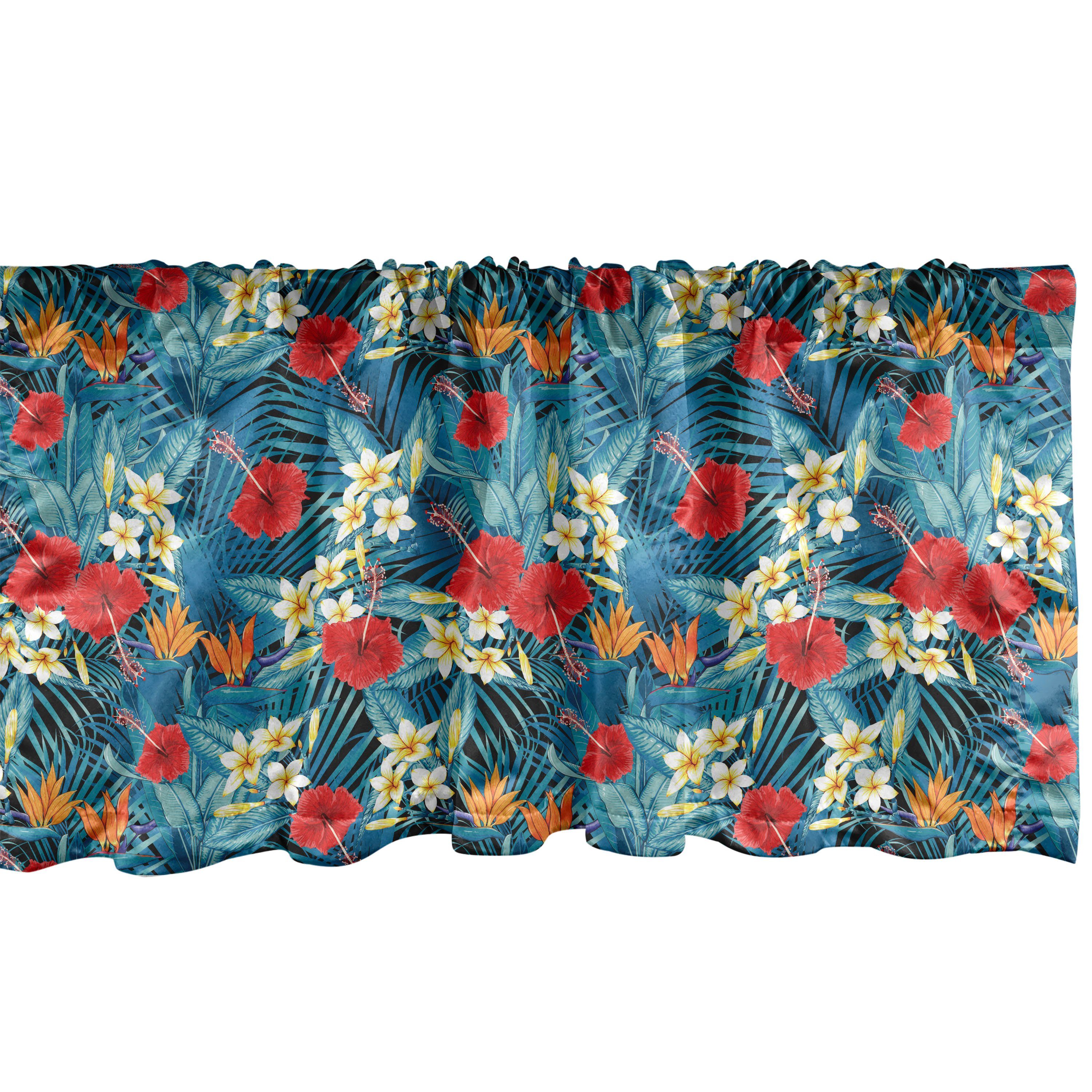 Scheibengardine Vorhang Volant für Küche Microfaser, Sommer Stangentasche, Dekor Abakuhaus, Dschungel-Blumen-Blüten-Motiv Schlafzimmer mit