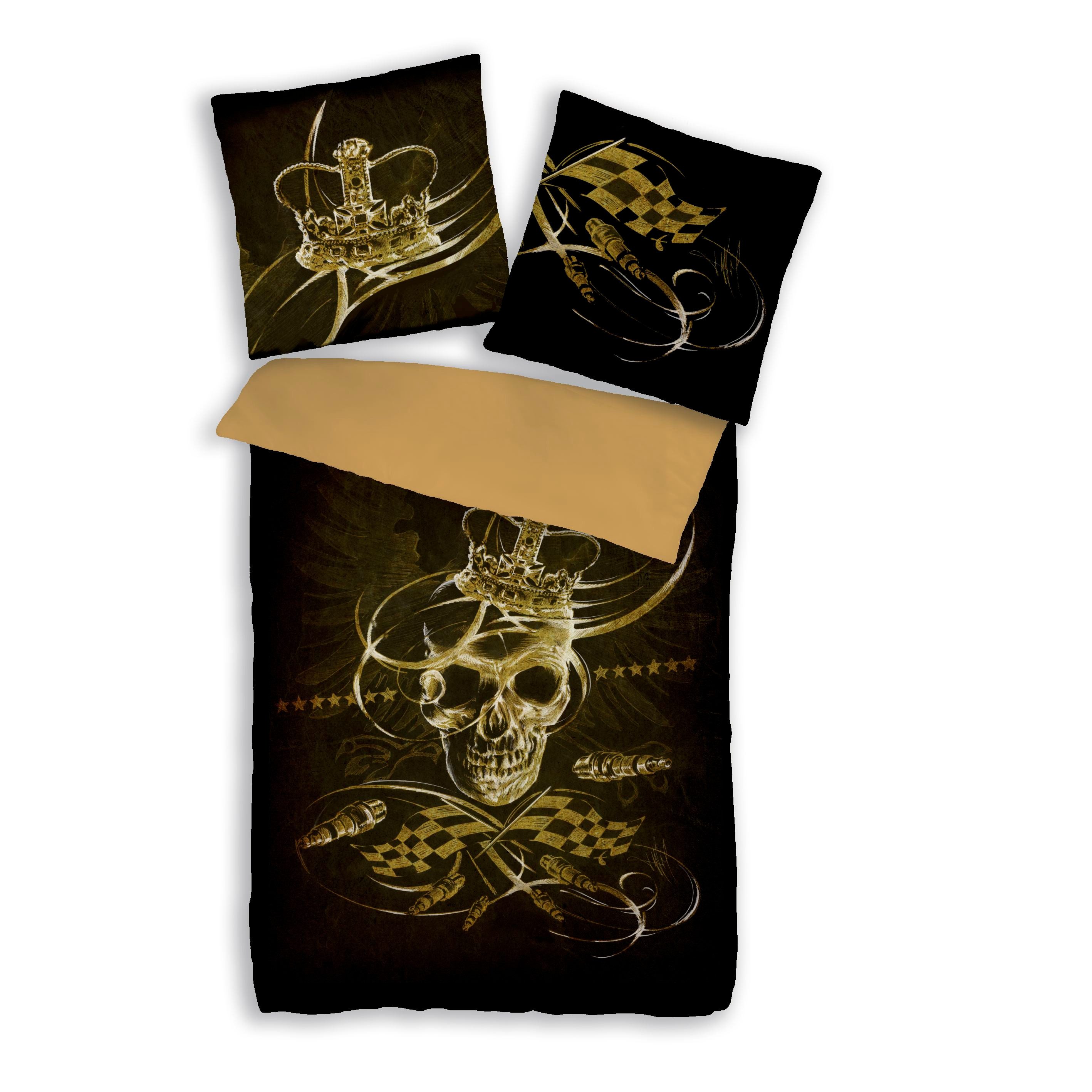 Träumschön Bettwäsche Premium Mako-Satin-Baumwolle 135x200 cm, King Skull, günstig online kaufen