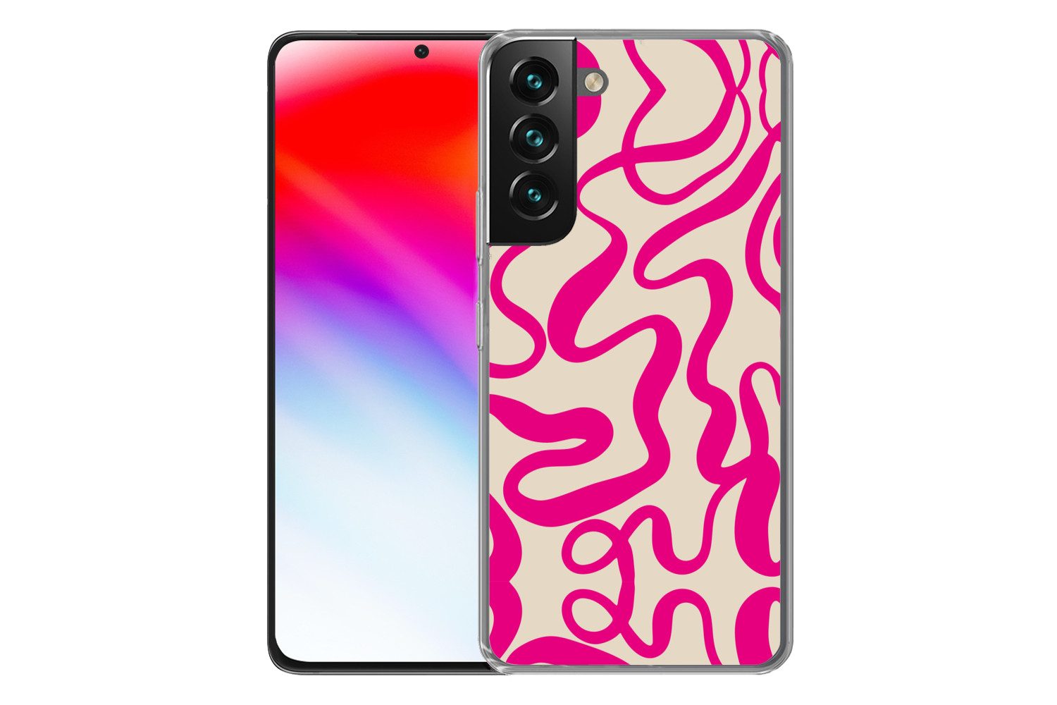 MuchoWow Handyhülle für Samsung Galaxy S22 Linien - Rosa - Beige - Abstrakt - Minimalistis, Phone Case, Silikon, Schutzhülle Dünn