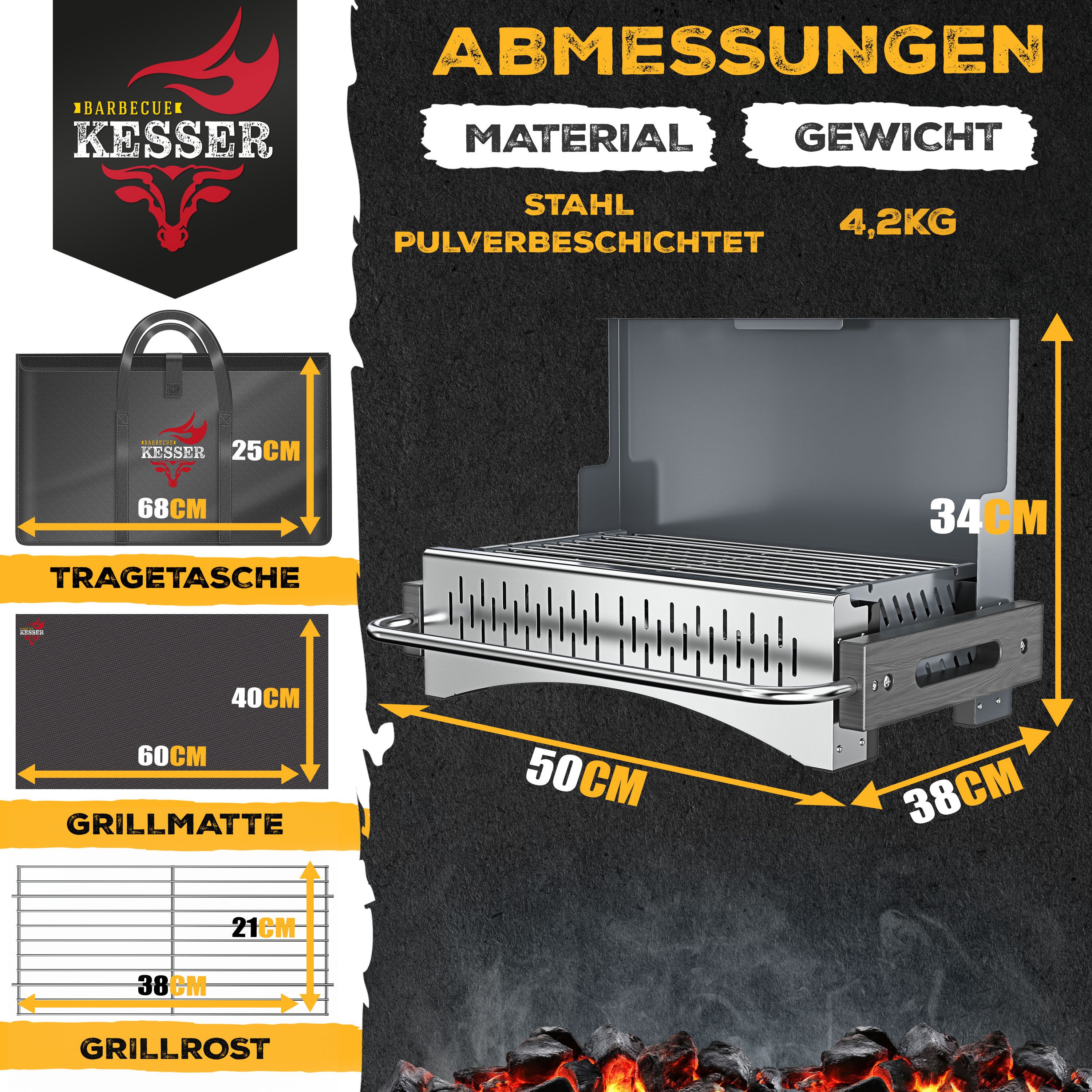 KESSER Holzkohlegrill tragbarer Campinggrill aus pulverbeschichtetem Stahl, Tischgrill Outdoor BBQ ideal für Camping, Picknick & Angeln – Bild 5 von 5