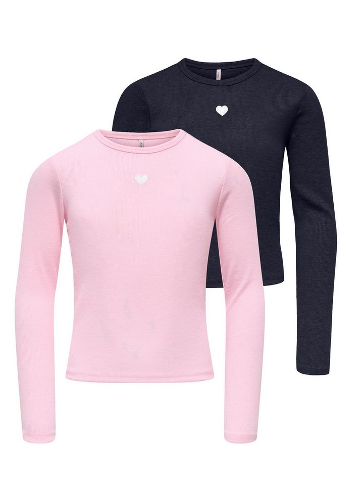 KIDS ONLY Langarmshirt KOGELVA JUNE EMB L/S TEE JRS 2-PACK (Packung, 2-tlg) Materialmix