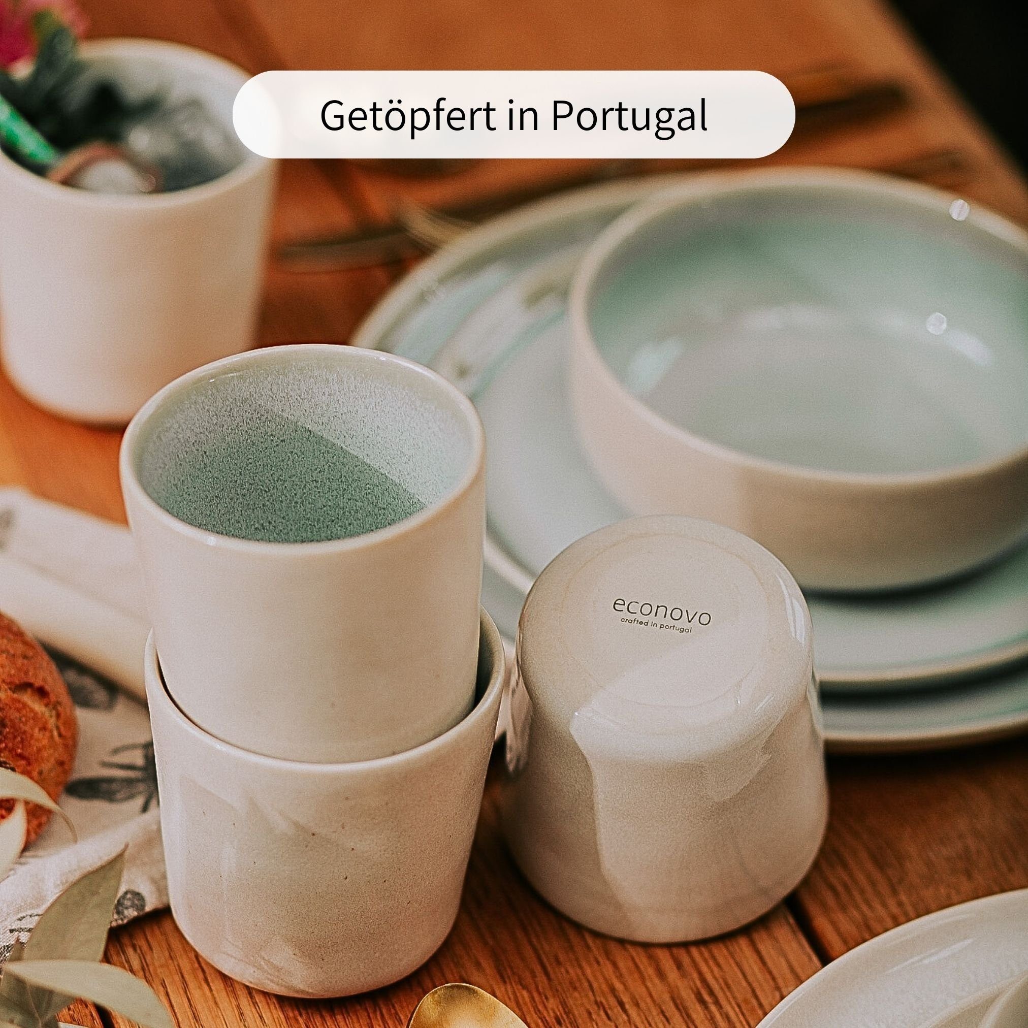 Made Econovo (12-tlg), Blau-Türkis Keramikgeschirr Geschirr-Set Handgefertigt Portugal in Steingut,