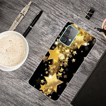 Wigento Handyhülle Für Samsung Galaxy A32 5G Silikon Case TPU Motiv Gold Star Schutz Muster Tasche Hülle Cover Etuis Zubehör