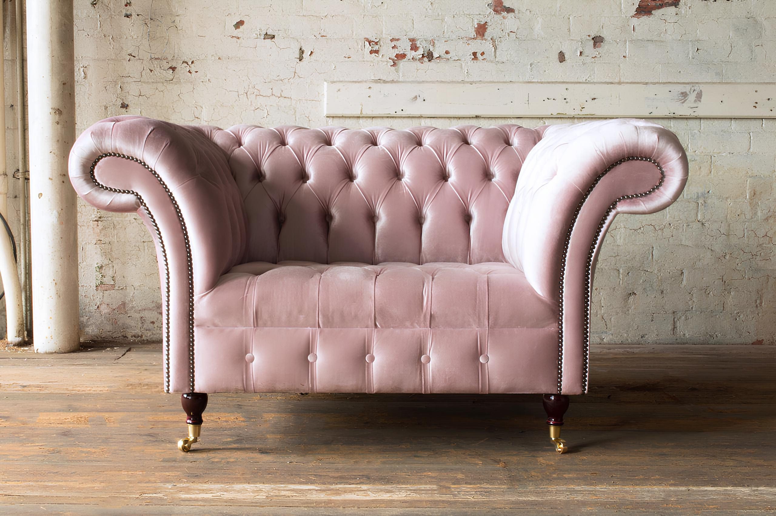 Xlmoebel Chesterfield-Sofa Einzelstück Chesterfield Sitzmöbel in Rosa aus Stoff und Leder, Hergestellt in Europa