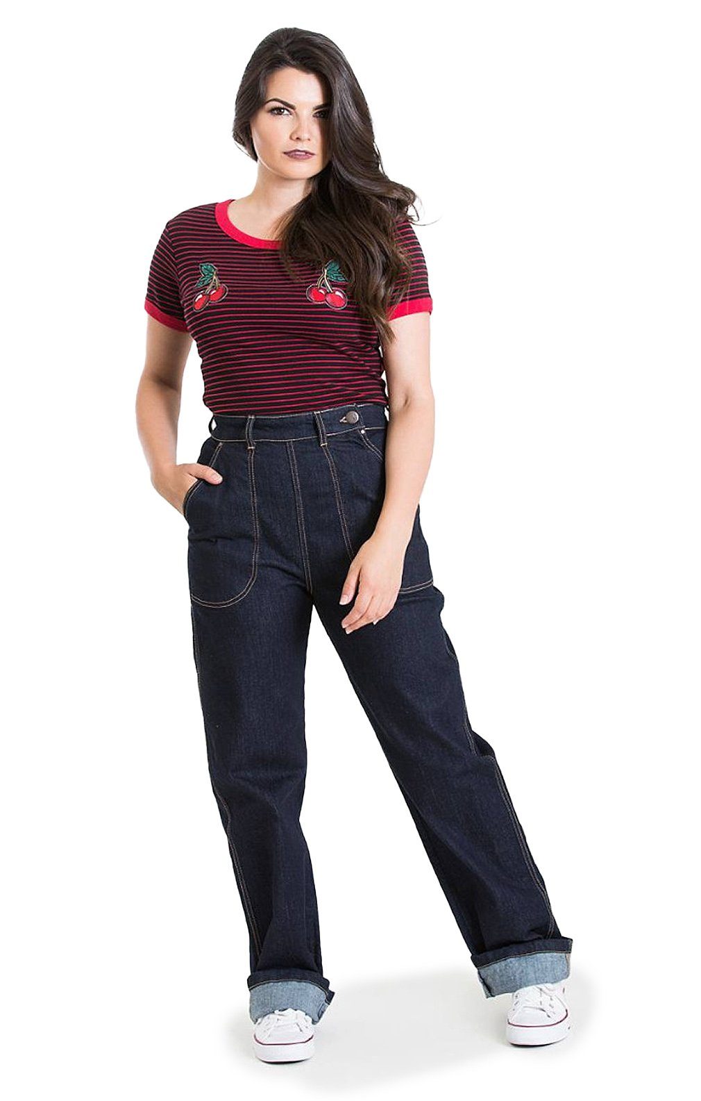 Hell Bunny Stoffhose Weston Denim Jeans Navy Blau Retro Vintage 50s Rockabi günstig online kaufen