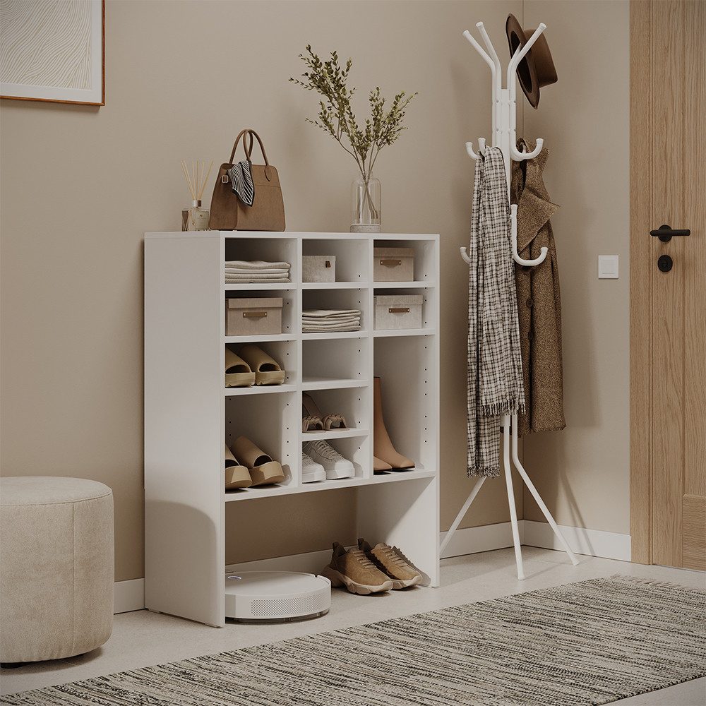 Vicco Schuhregal Hermia, Weiß, 78.6 x 99 cm mit 12 offenen Fächern, 1-tlg.