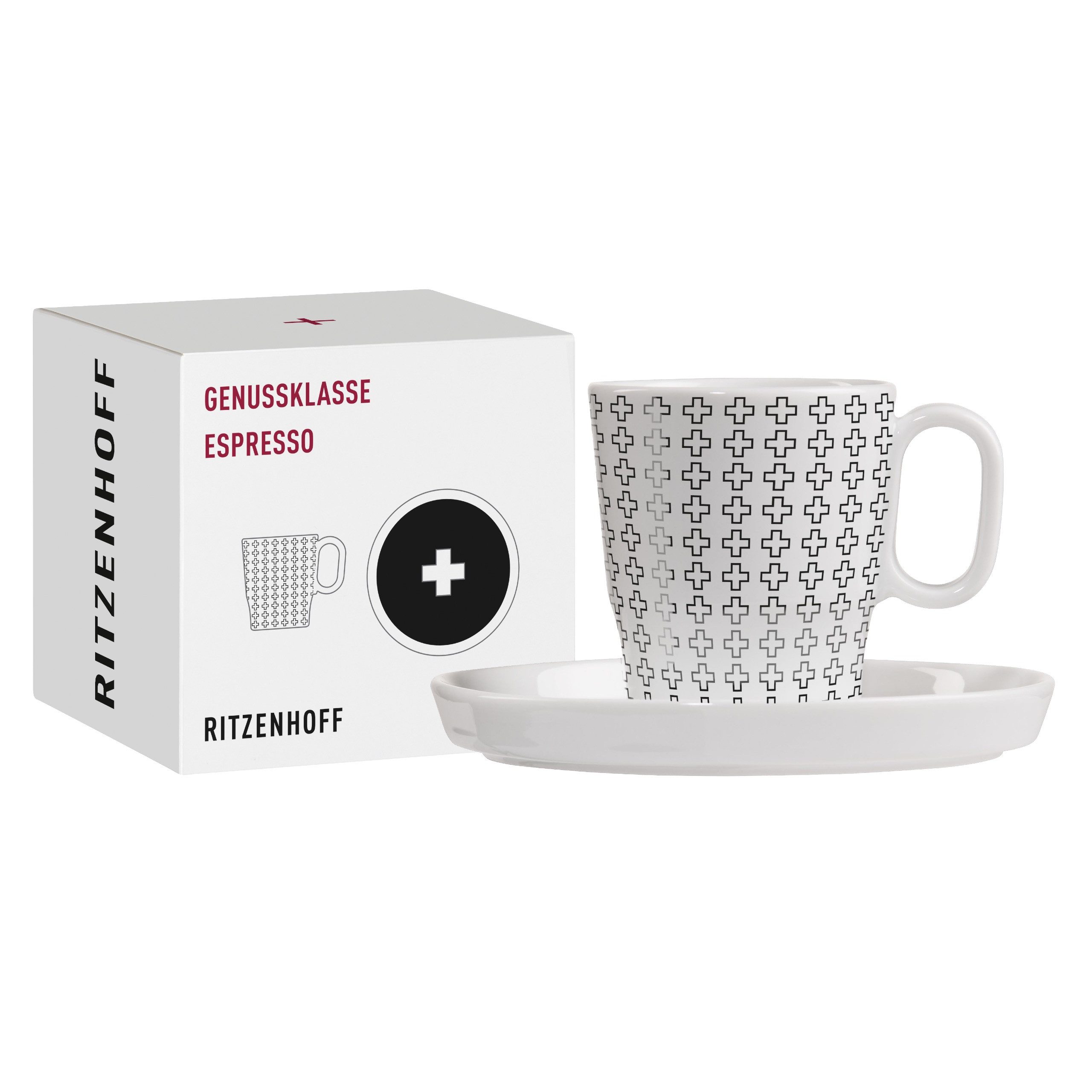 Ritzenhoff Espressotasse Genussklasse, Porzellan, Spülmaschinengeeignet, Weiß, Plus-Zeichen, H: 6.5cm