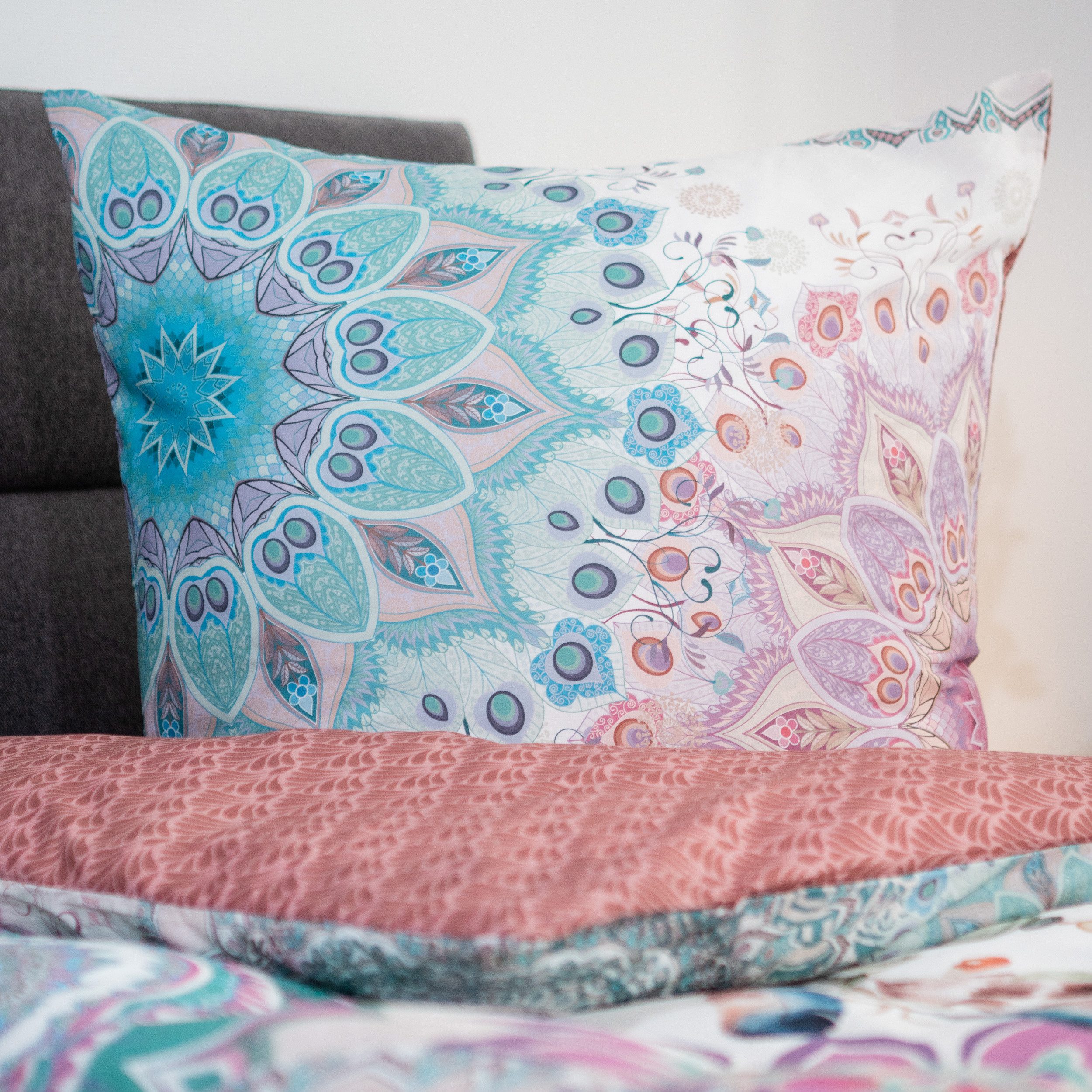 ZO HOME Bettwäsche ZO!Home, Renforcé, 2 teilig, Traumfänger mit Mandalas, türkis, rot