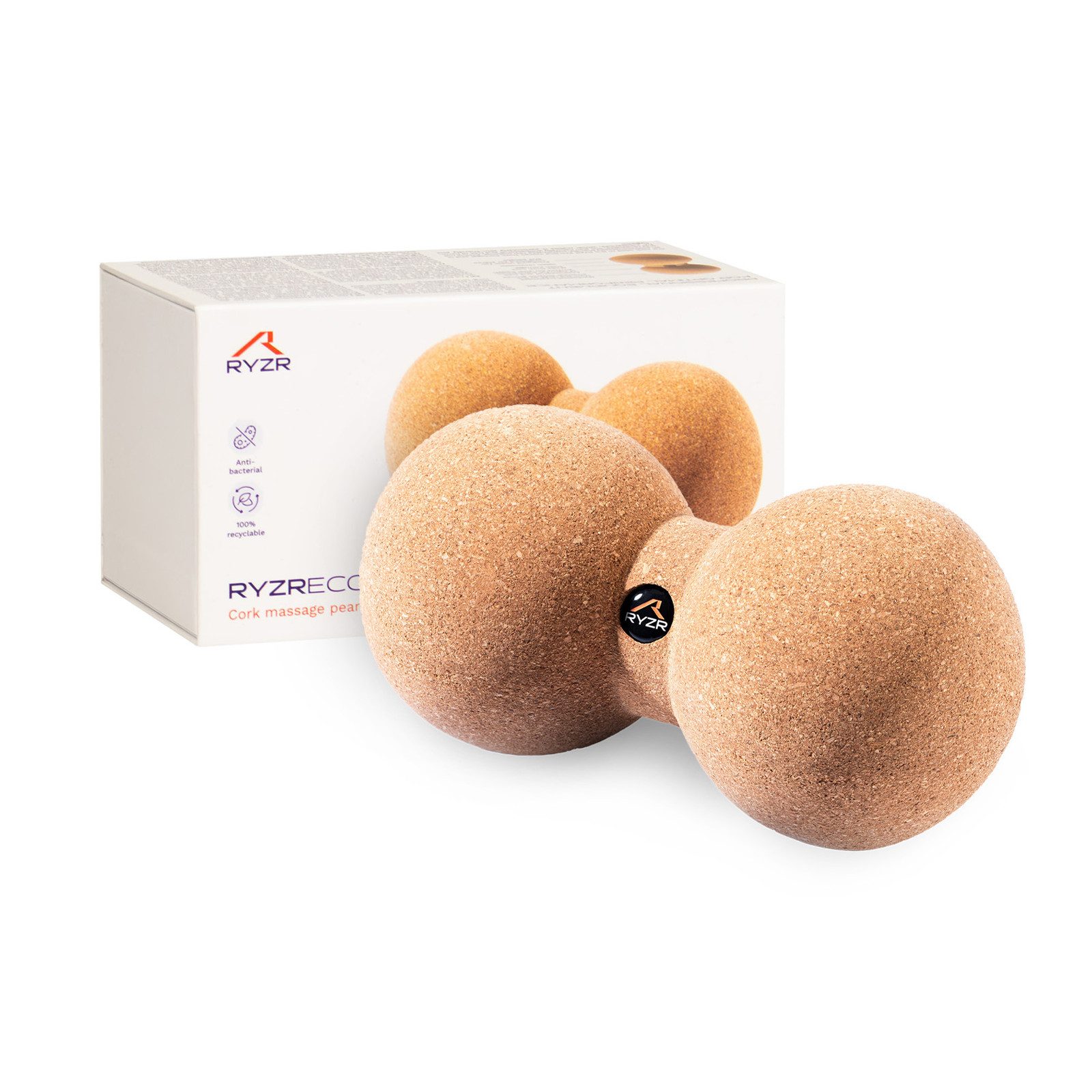 RYZR Massageball RYZR Ecopeanut - Kork-Duoball 16x8 cm⏐für Rücken, Nacken & Wirbelsäule