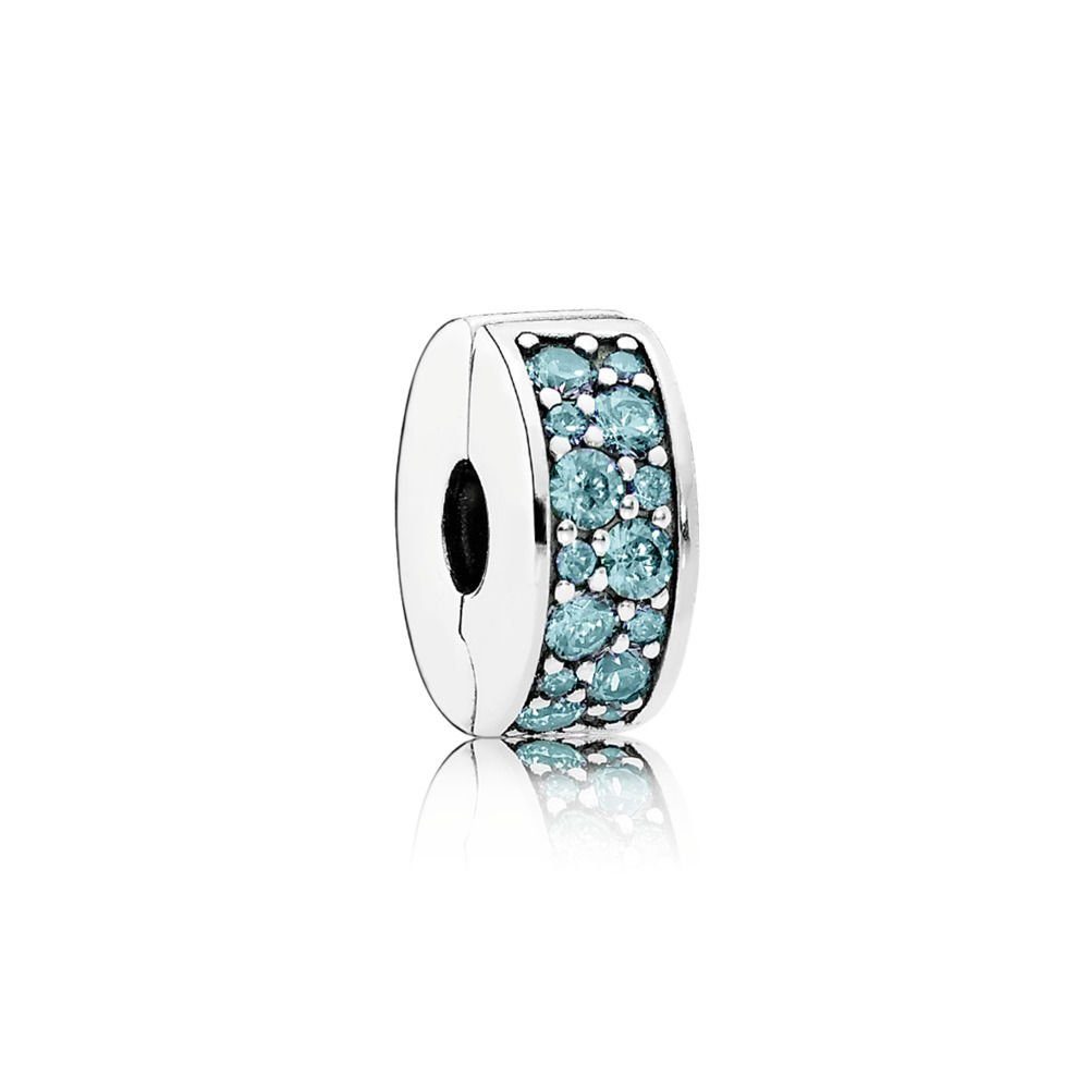 Pandora Charm-Einhänger Pandora 791817MCZ Charm Clip Petrolfarben Sterling Silber