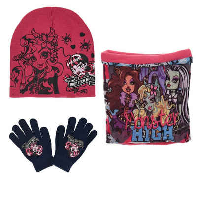 Monster High Schlupfmütze Monster High Girls 3tlg Set Kinder Mütze Wintermütze Handschuhe Loop Gr. 52 bis 54