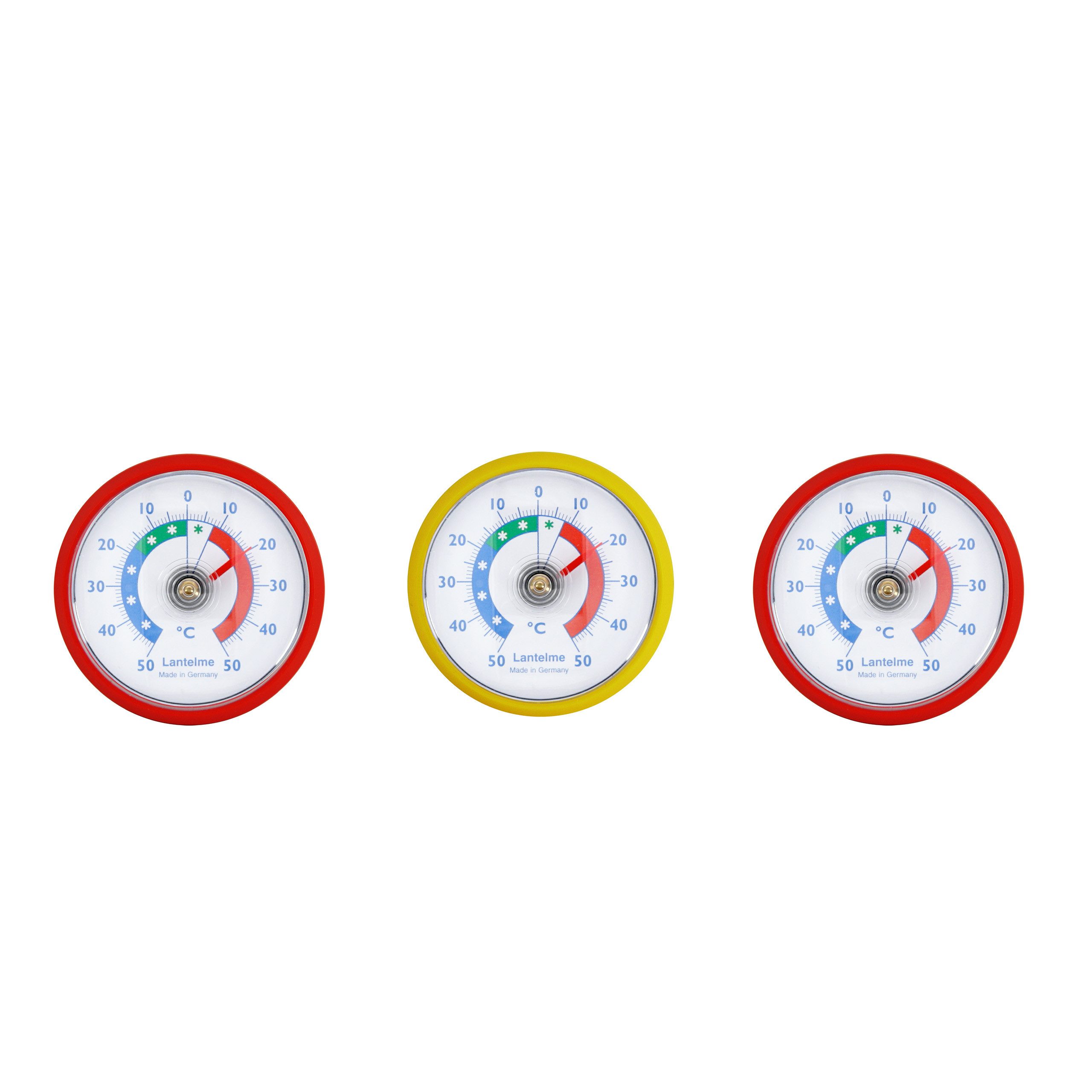 Lantelme Kühlschrankthermometer Sonderedition Fußball Weltmeisterschaft Kühlschrank Thermometer Set, 3-tlg., Belgien, Deutschland, Frankreich, Niederlande, Österreich, Spanien, Temperatur + - 50°, Selbstklebend, Nationalfarben Wahl