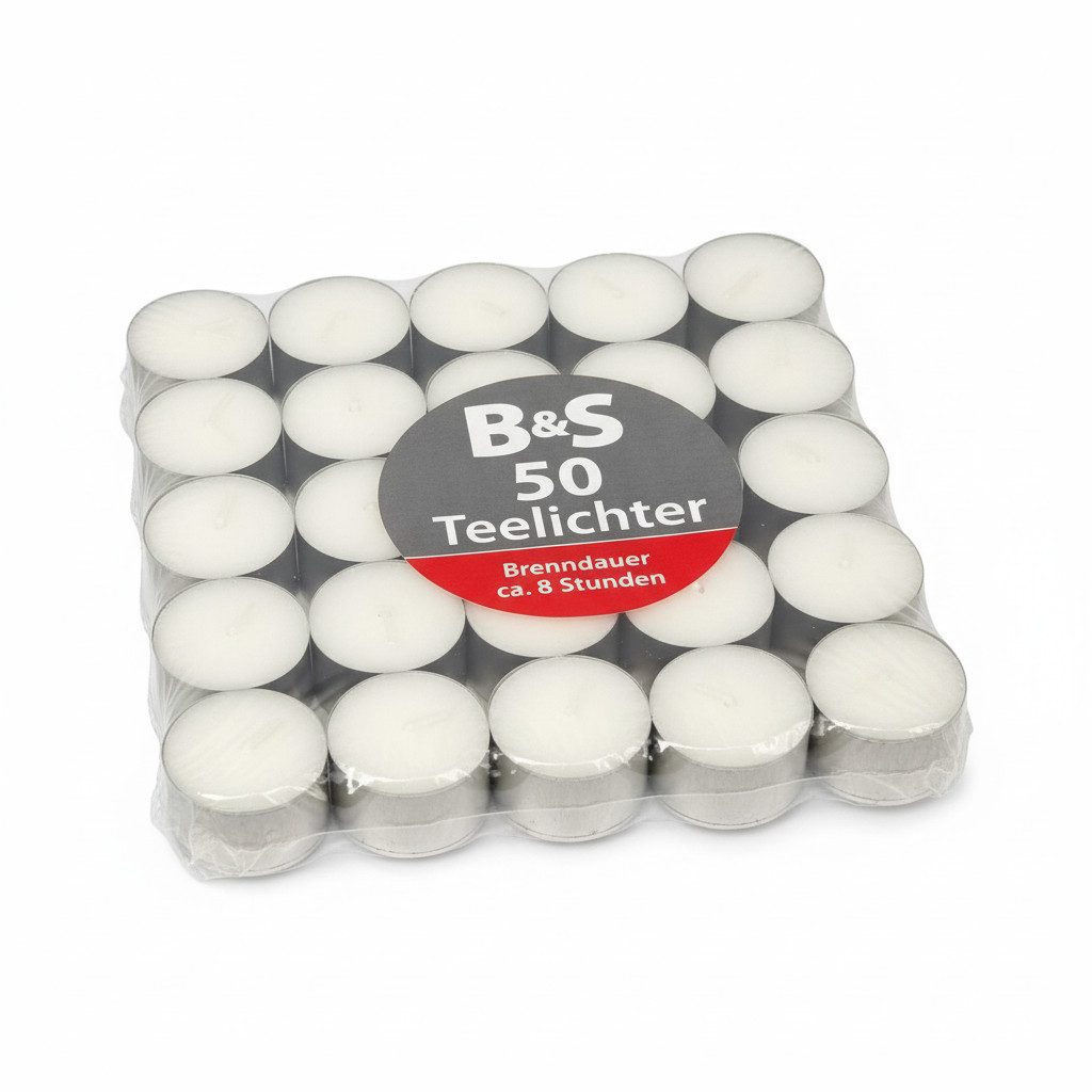 B&S Teelicht 50 Teelichter H 2,3 x Ø 3,7 cm weiß 8 Stunden