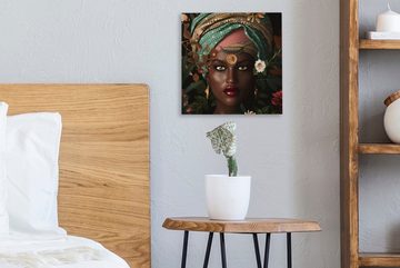 OneMillionCanvasses® Leinwandbild Frau - Blumen - Schmetterlinge - Pflanzen - Schmuck - Luxus, (1 St), Leinwand Bilder für Wohnzimmer Schlafzimmer