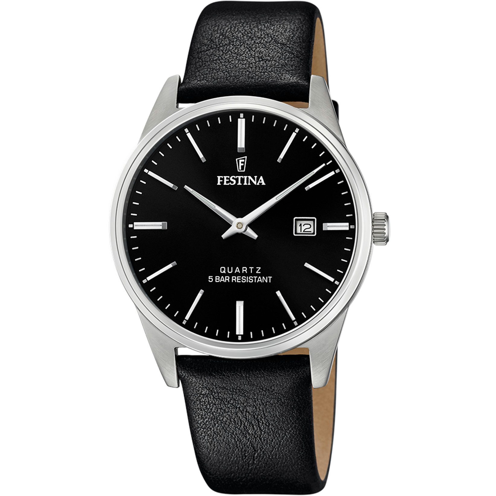 Festina Quarzuhr Herrenuhr F20512-4 - Schwarzes Zifferblatt und Lederband, günstig online kaufen