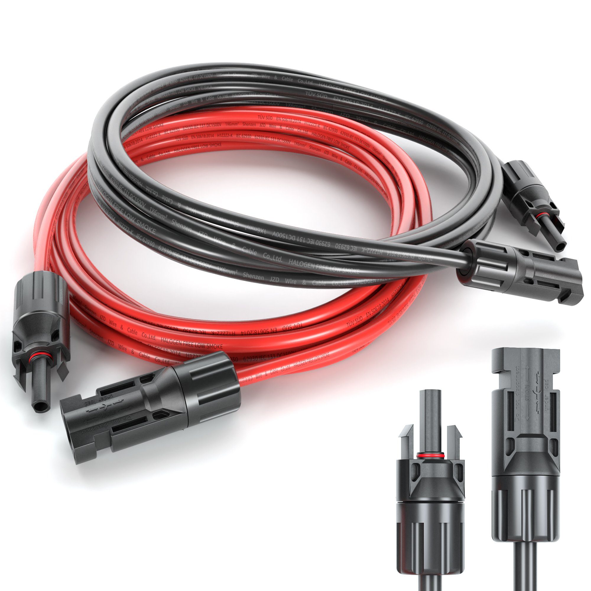 VESKA Solaranlage Solarkabel PV Stecker Solarstecker MC4 Photovoltaik, (2 Verlängerungskabel (1x rot, 1x schwarz), Kabel Set 6mm²
